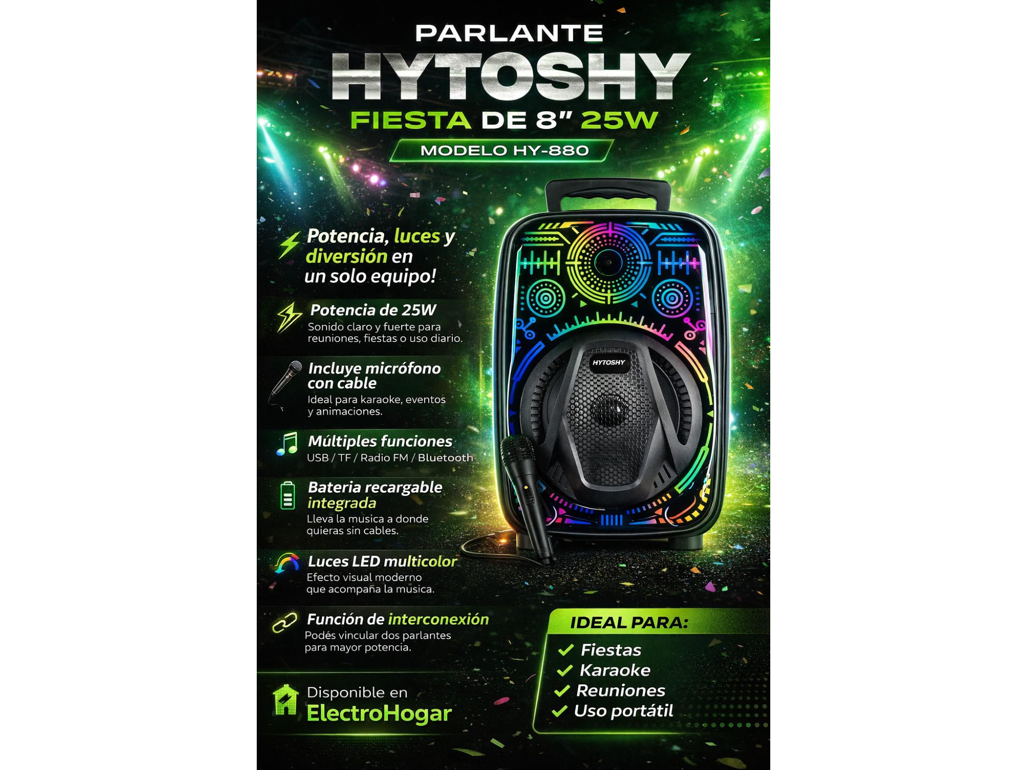PARLANTE HYTOSHY FIESTA DE 8" 25W MODELO HY-880