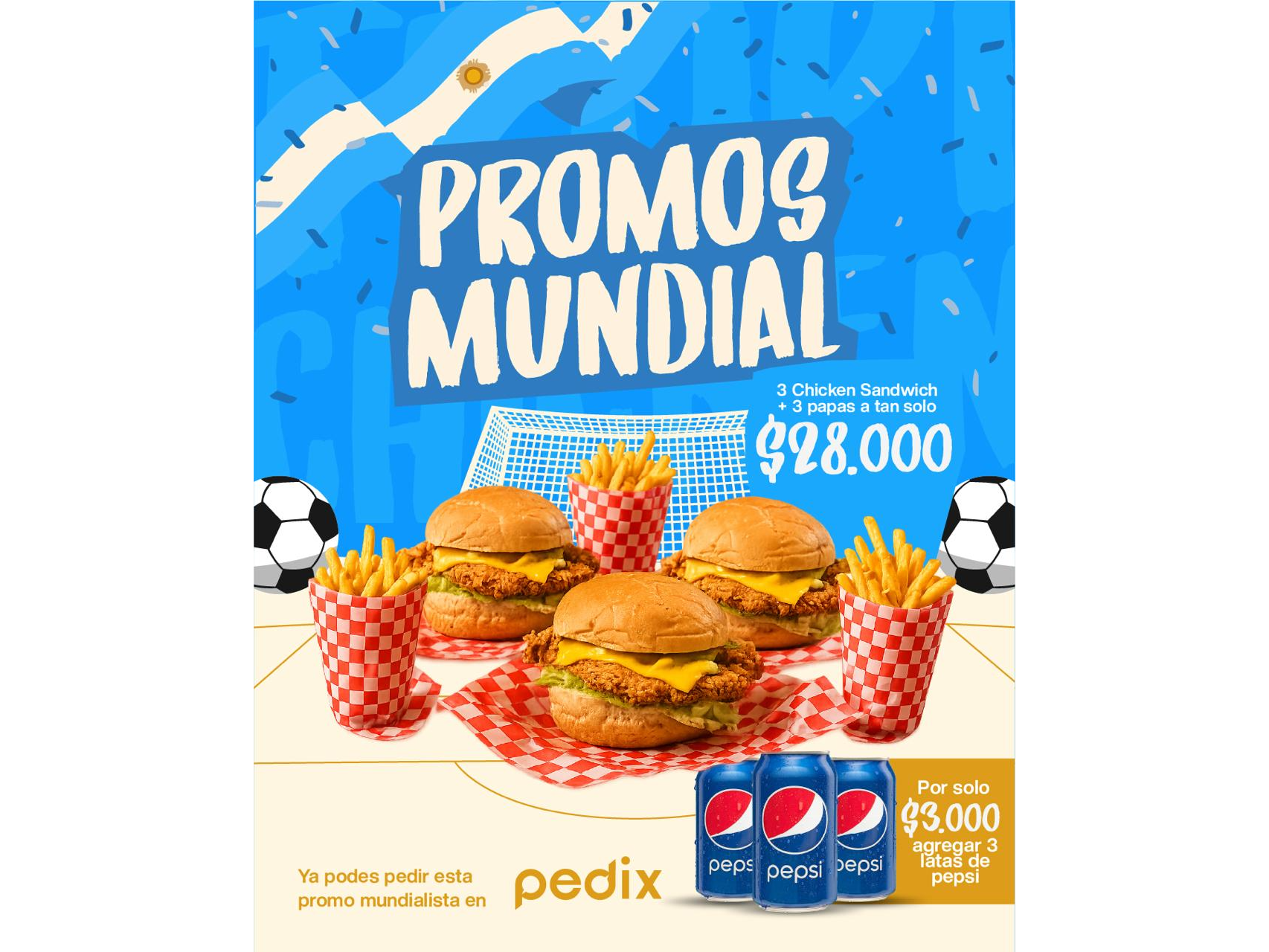 3 Chicken Burguer + 3 papas