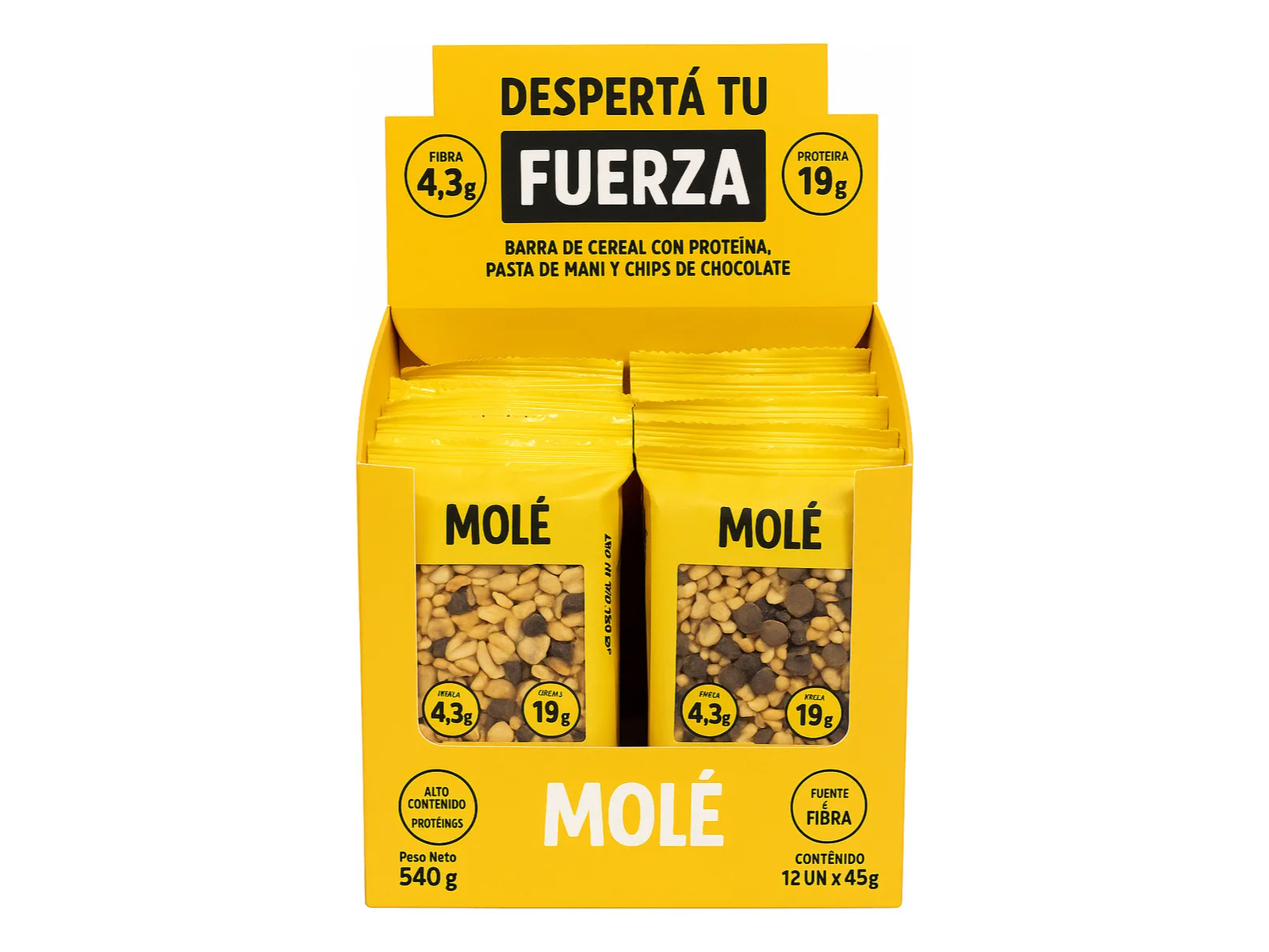 Barritas Molé Fuerza X 12 pasta de mani y chips de chocolate