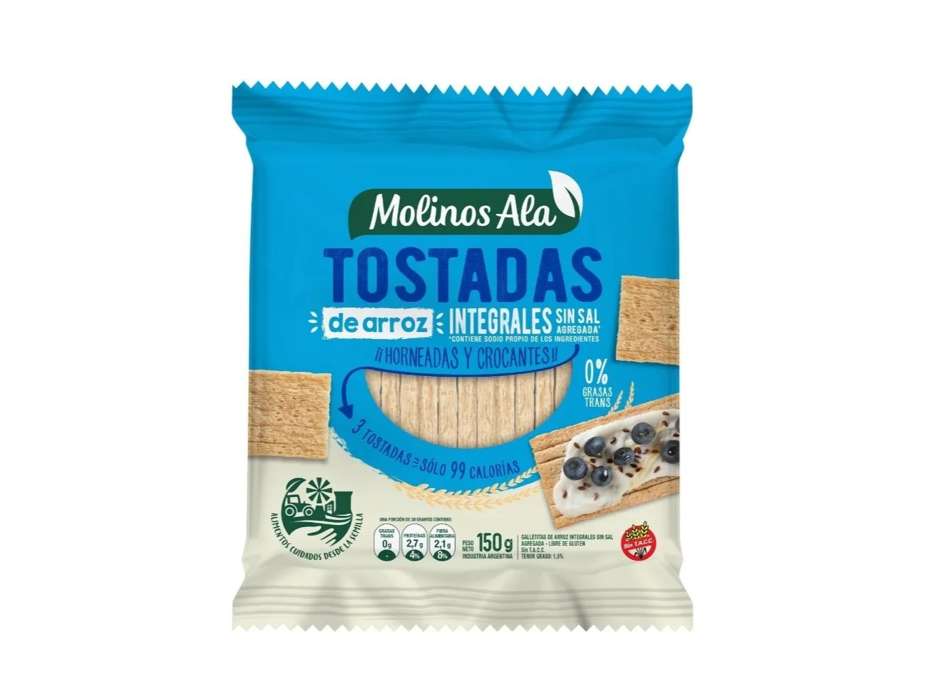 tostadas de arroz integrales sin sal 150g - molinos ala