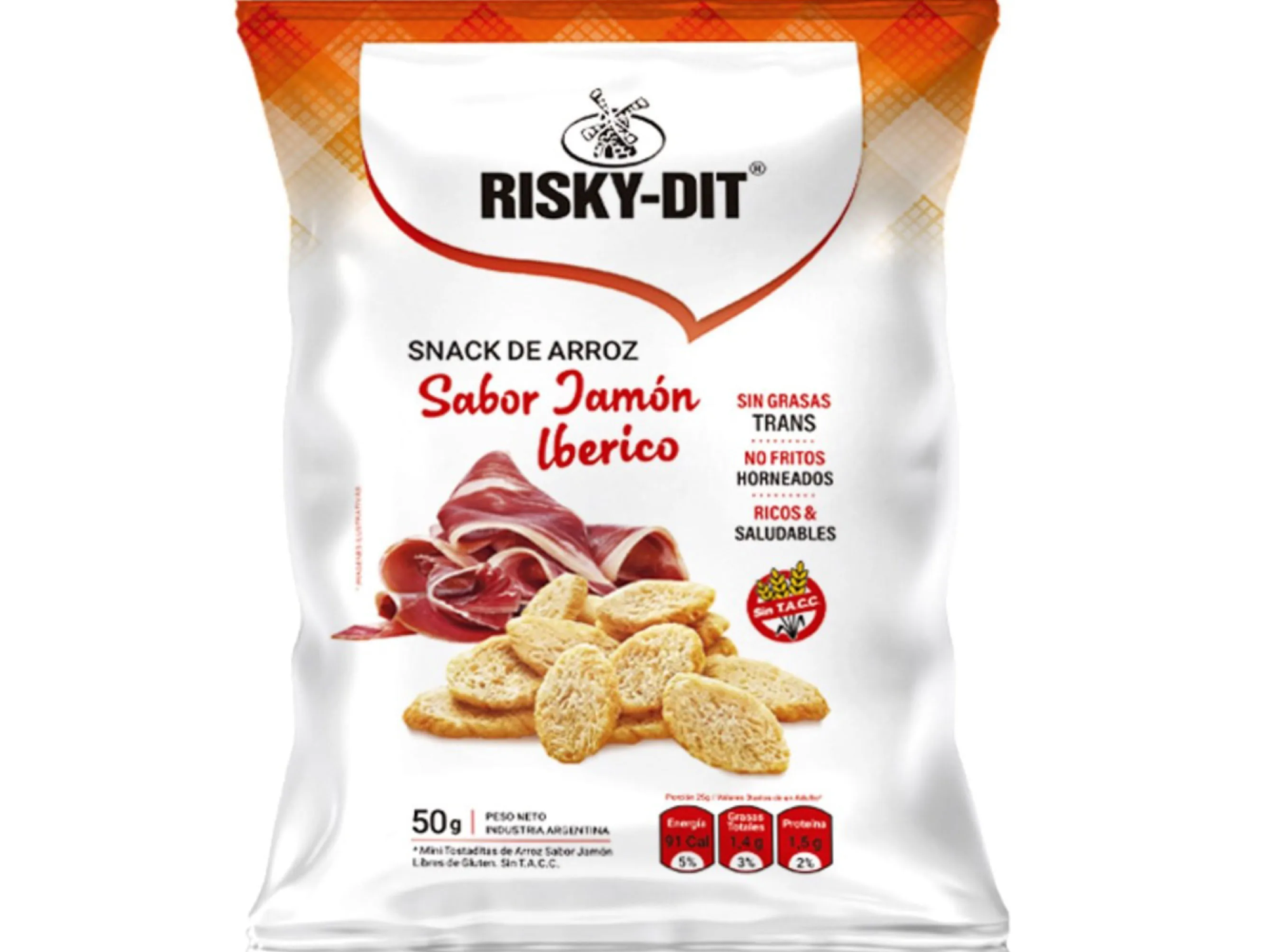 snack de arroz jamón 50g - risky dit