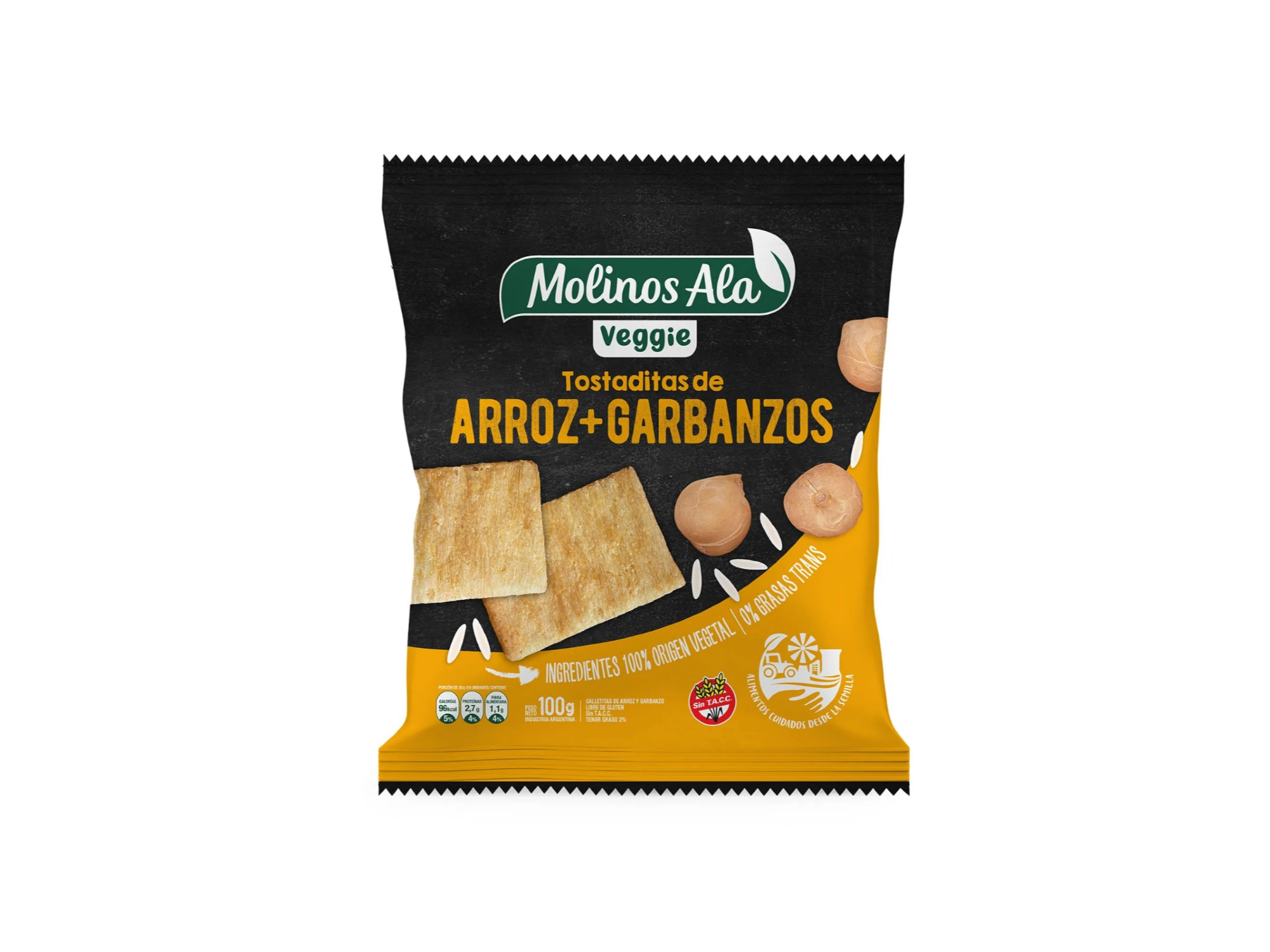 tostadas de arroz garbanzo y maiz 150g - molinos ala