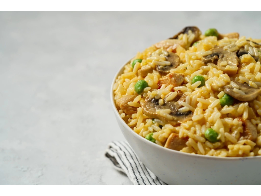 Risotto de calabaza, champignon y pollo
