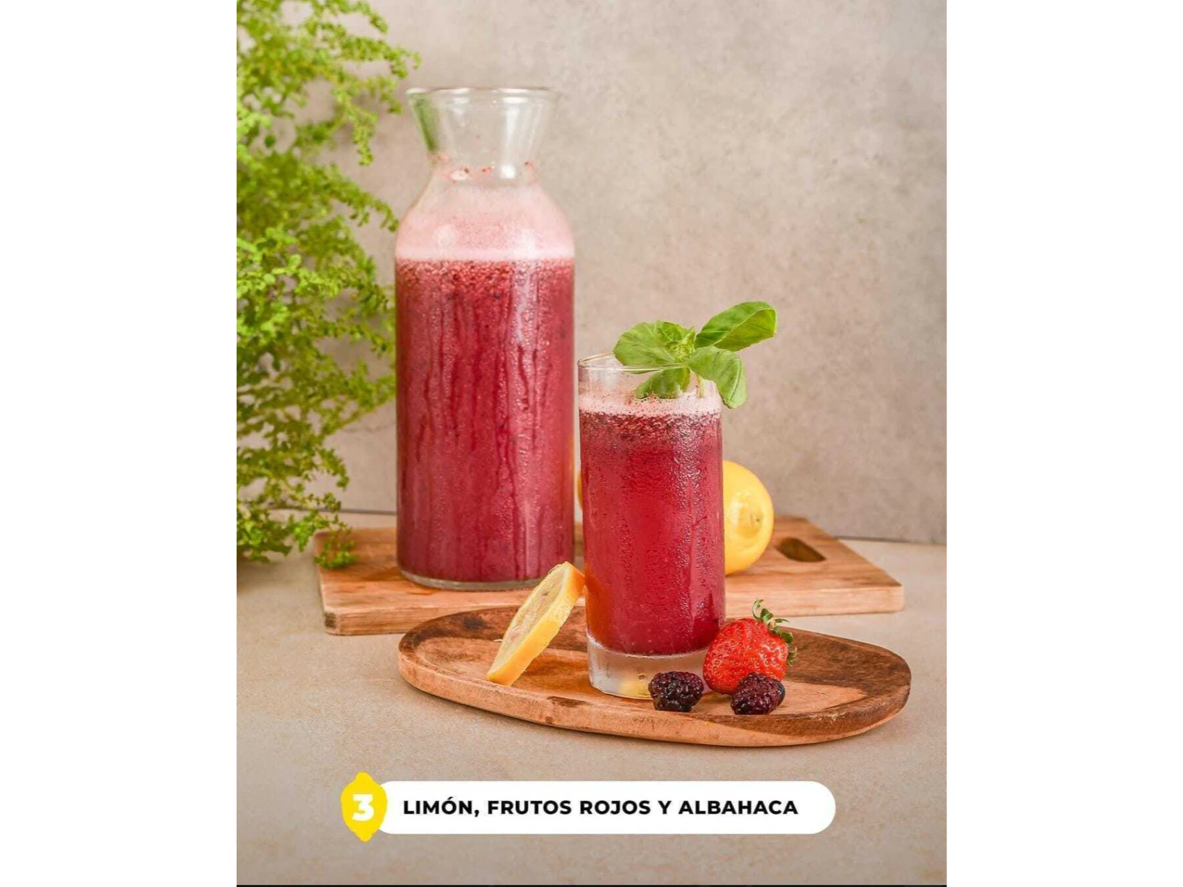 Limonada con frutos rojos y albahaca x145g (Rinde 1 litro)