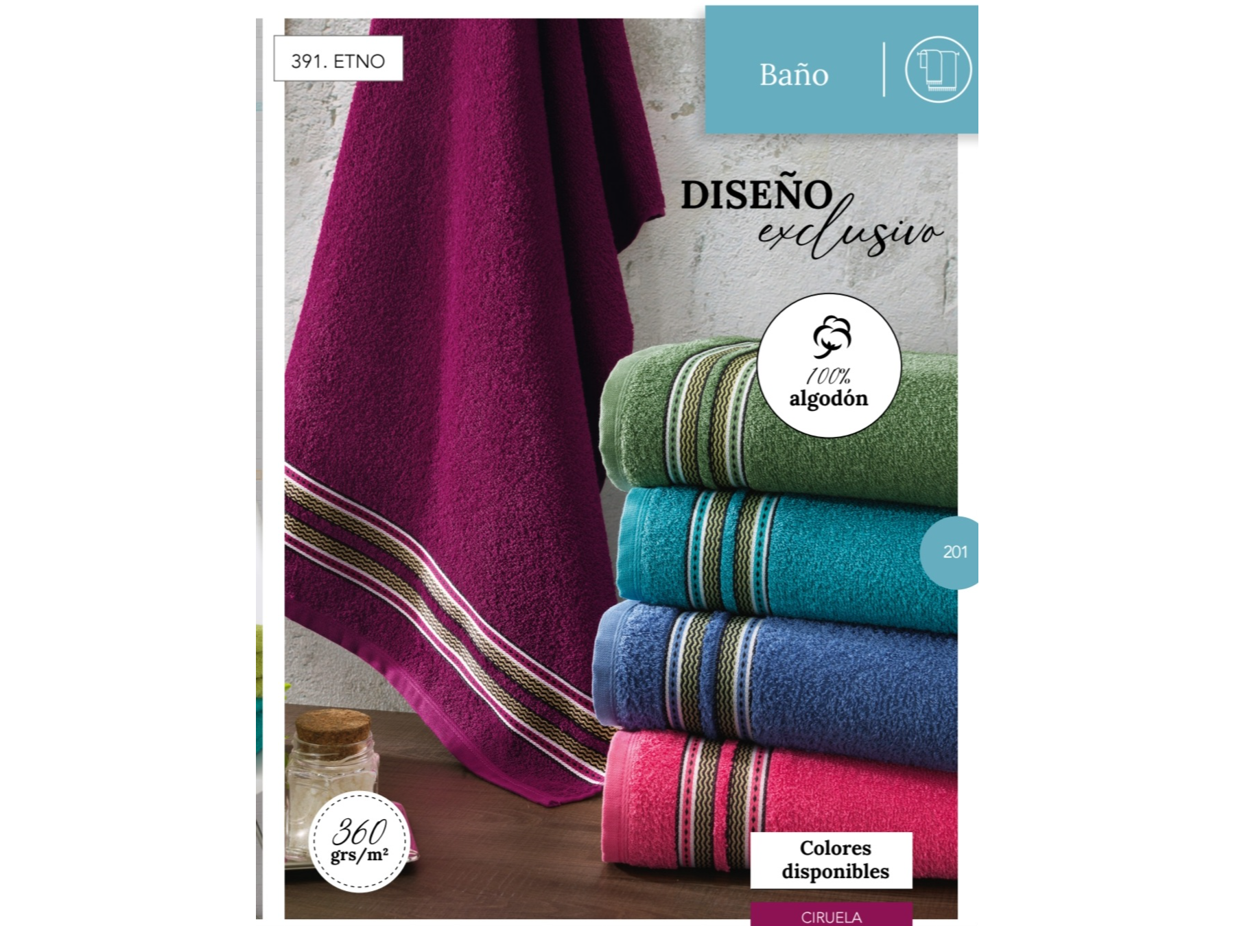 Toalla con guarda rayada CIRUELA