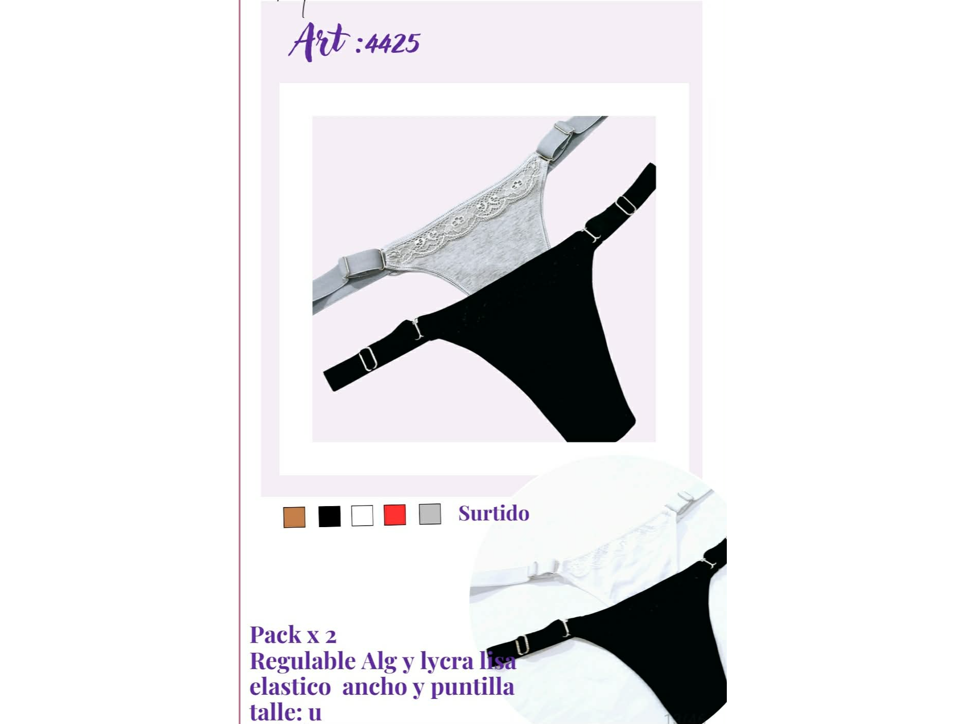 4425-COLALESS REGULABLE ANCHA PUNTILLA C/CAJITA