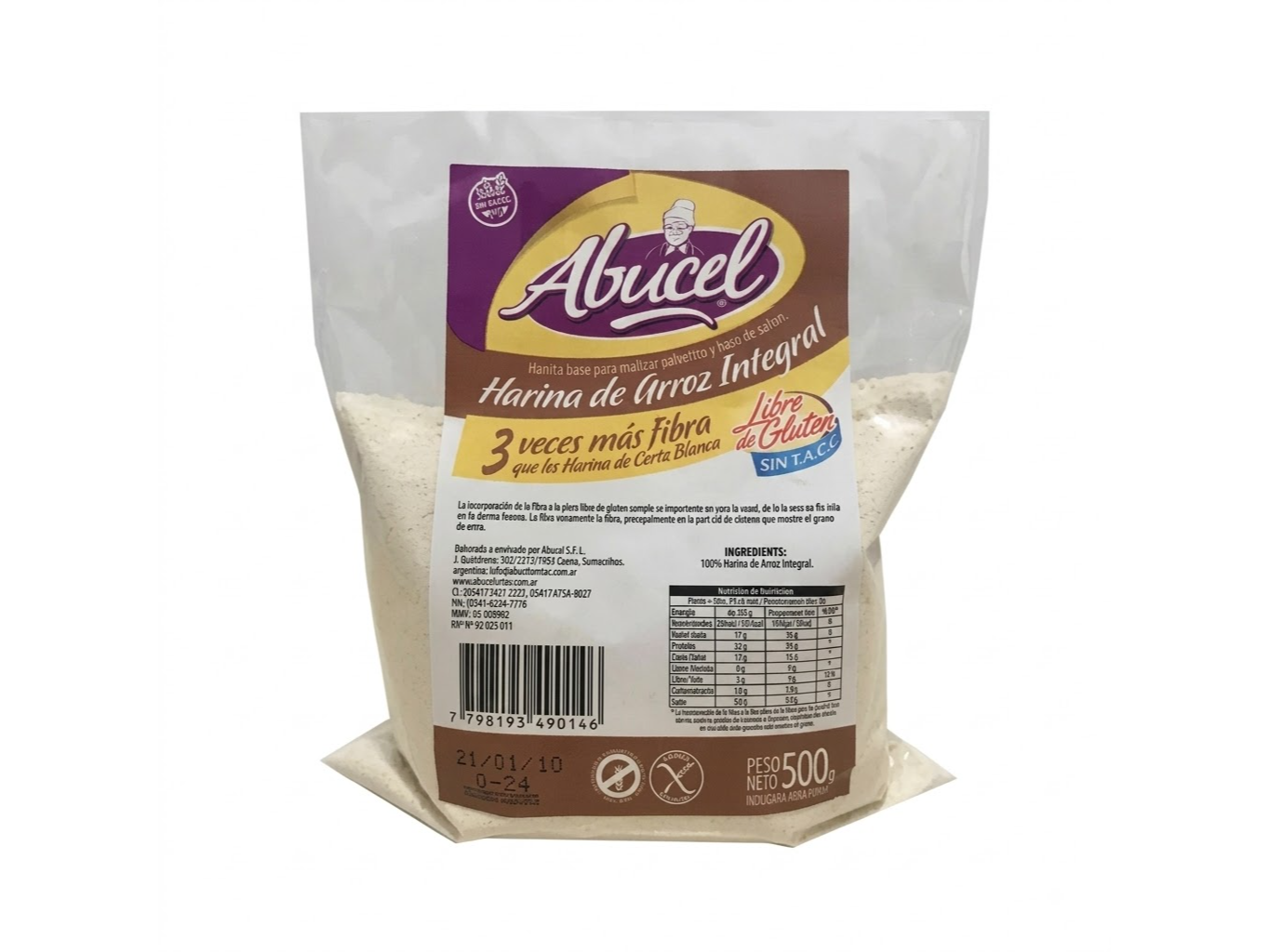 Harina de Arroz Integral x500gr Abucel