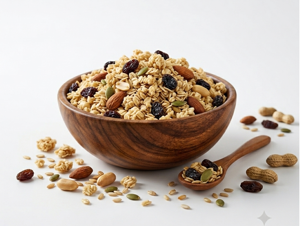 Granola crocante con pasas