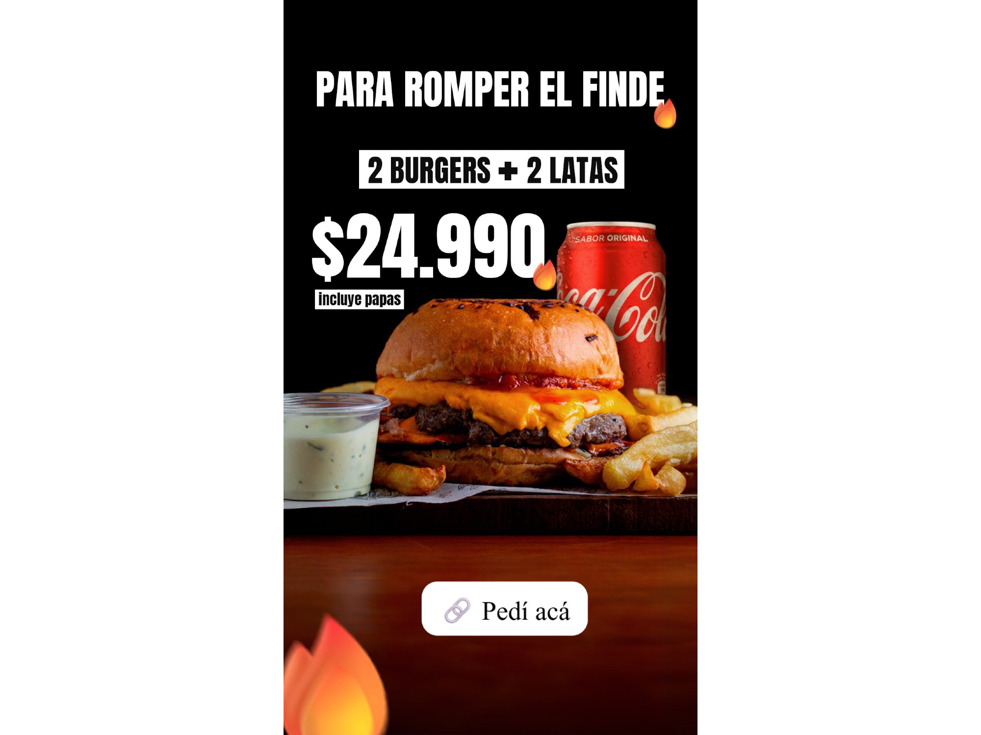 Combo 2 hamburguesas + 2 latas de gaseosa