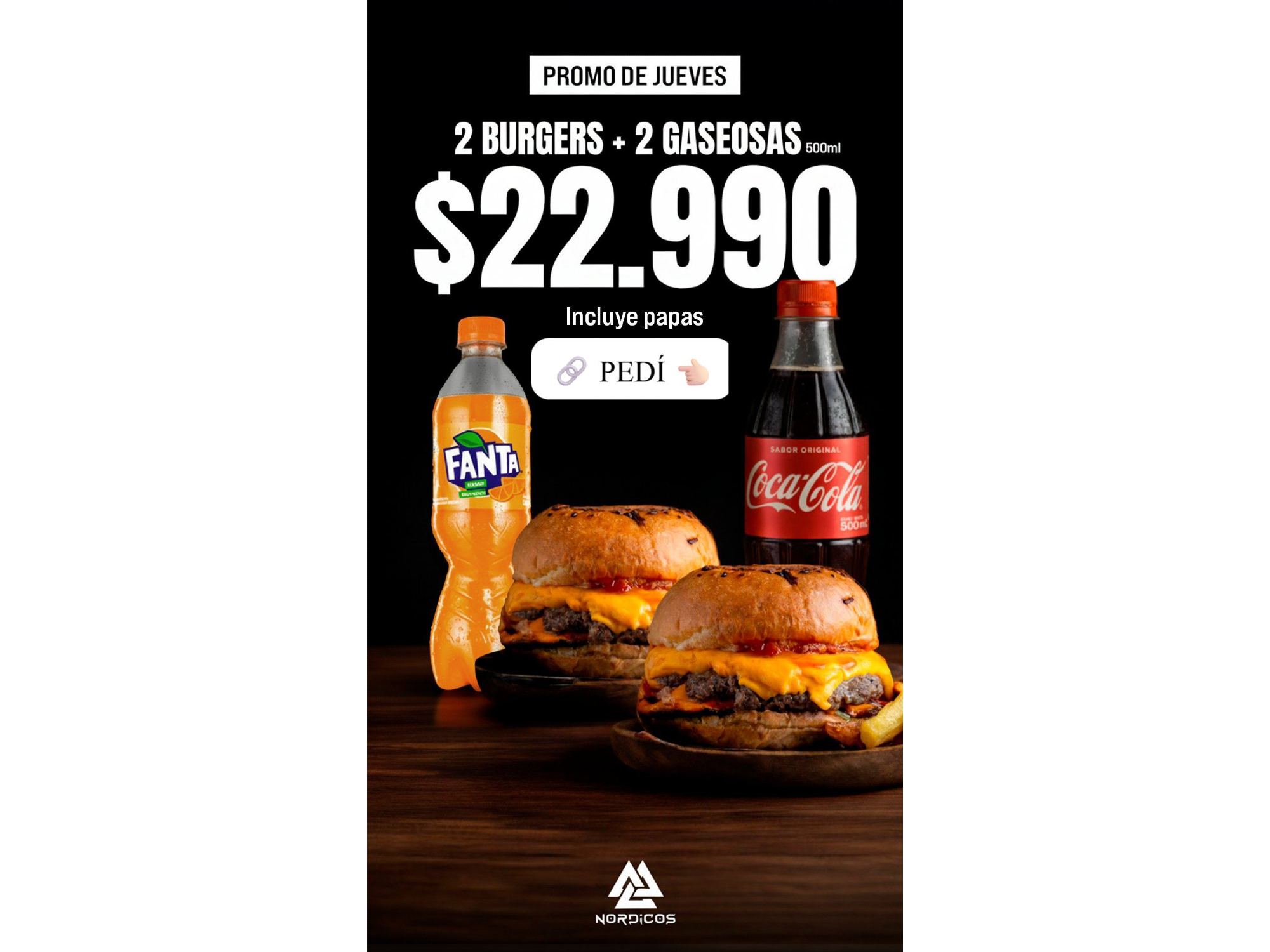 Combo 2 hamburguesas + 2 Gaseosas de 500ml