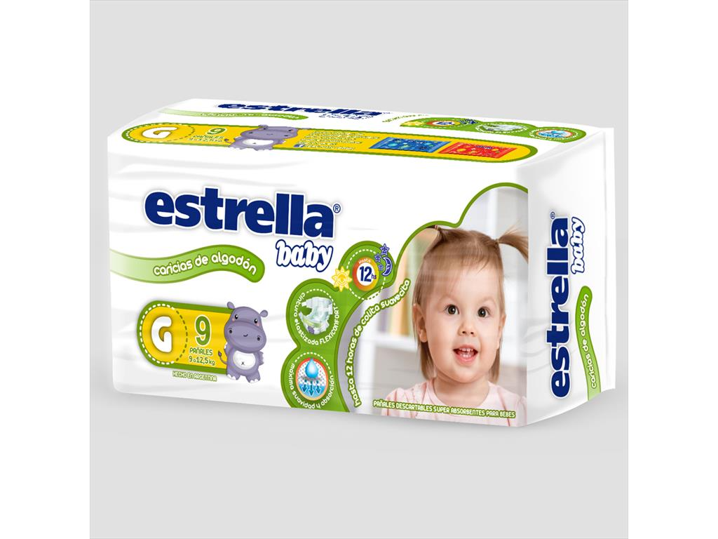 ESTRELLA BABY CARICIA DE ALG PAÑAL GDE X 9