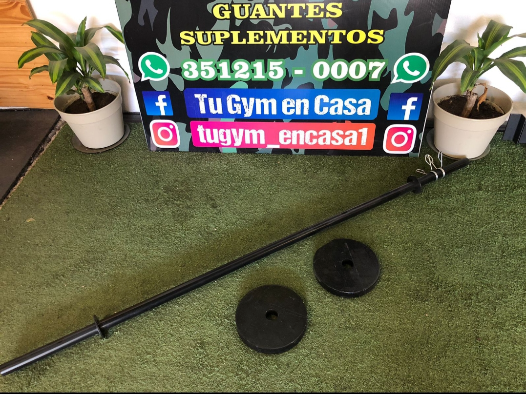 Barra huecas 1,70mts + 2 discos 14kg metal
