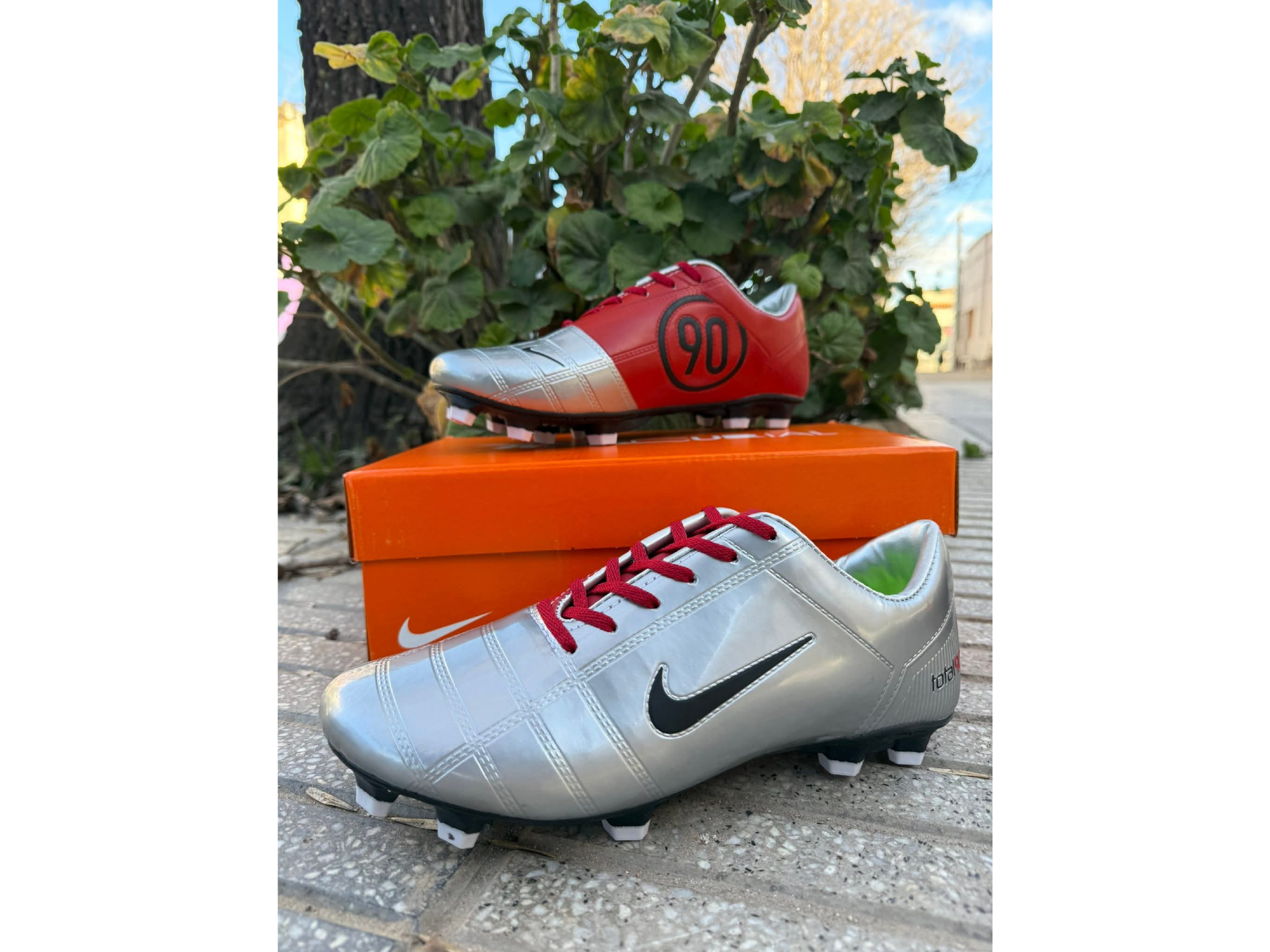 Botin plateado-rojo