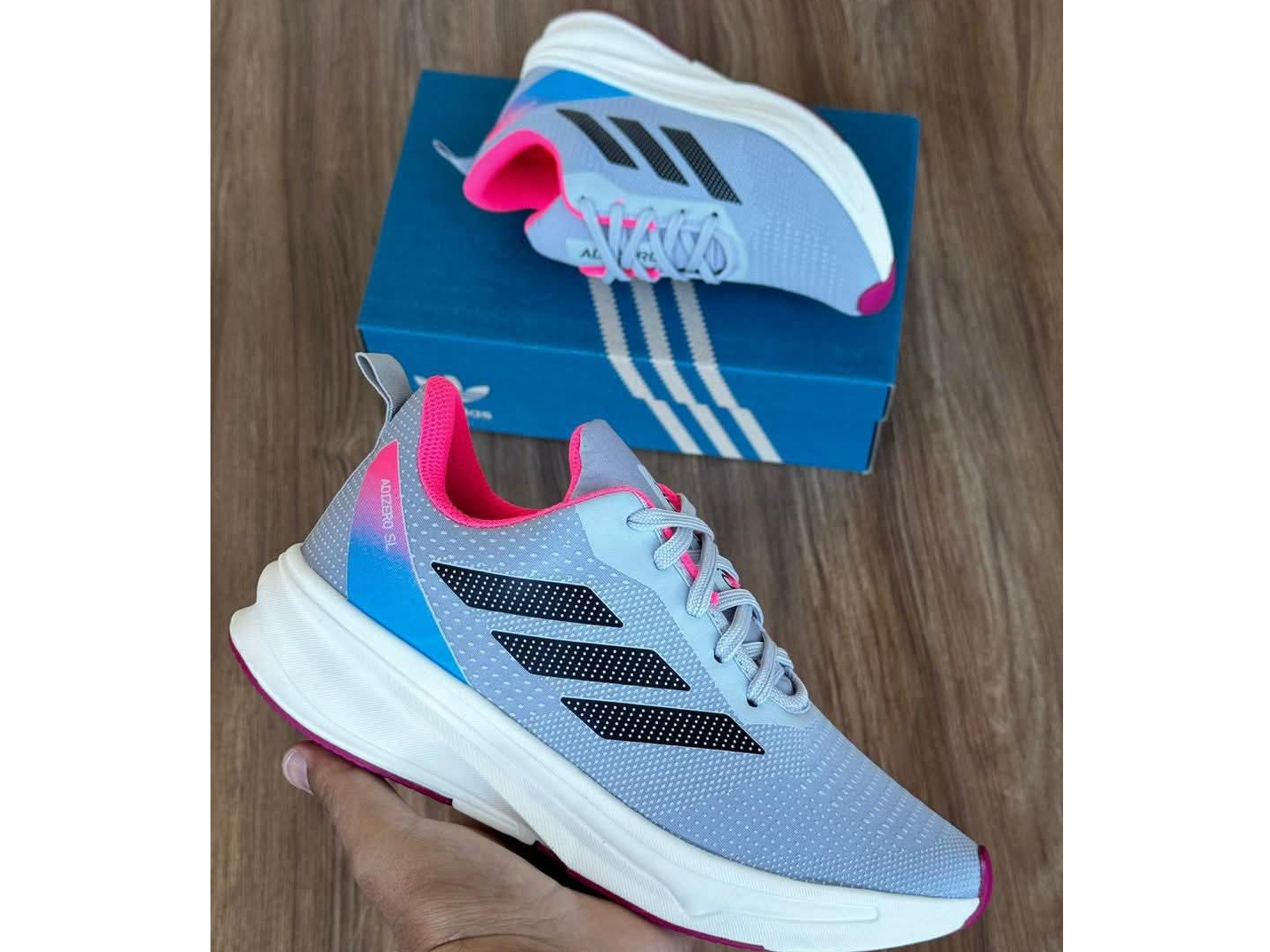 ADIZERO gris-rosa-celeste