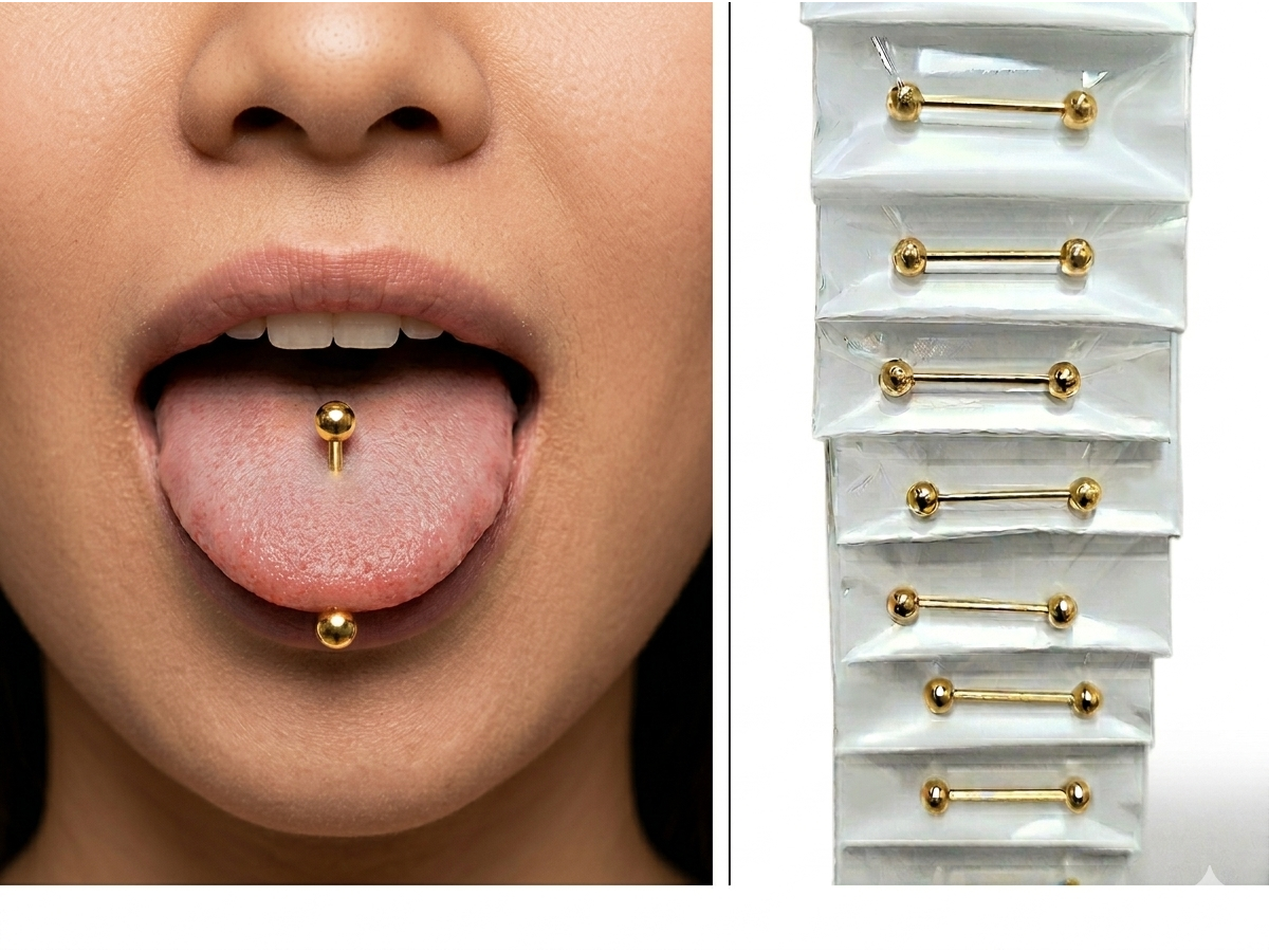 Piercing lengua dorado liso