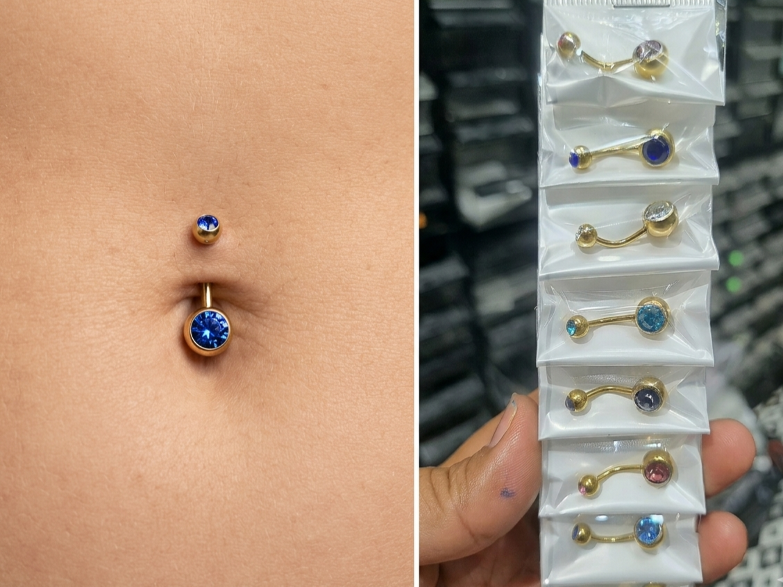 Piercing ombligo en tira multicolor doble cristal
