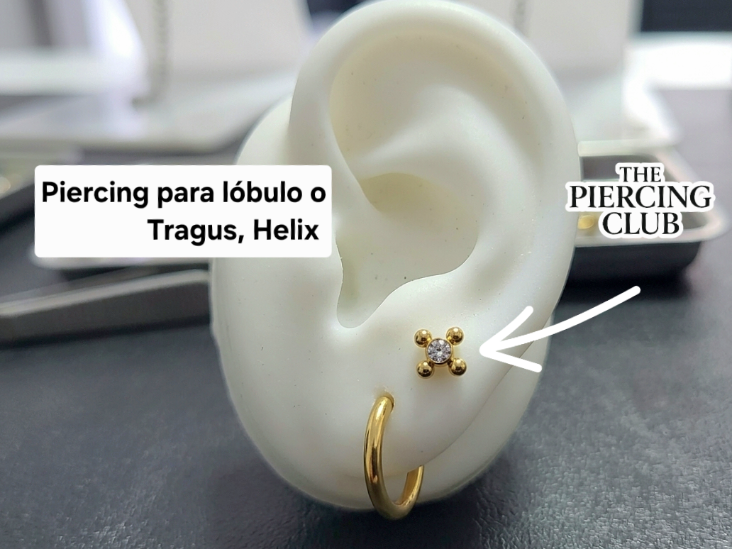 Piercing barra acero tapa plana de 4 puntas y chispa en medio
