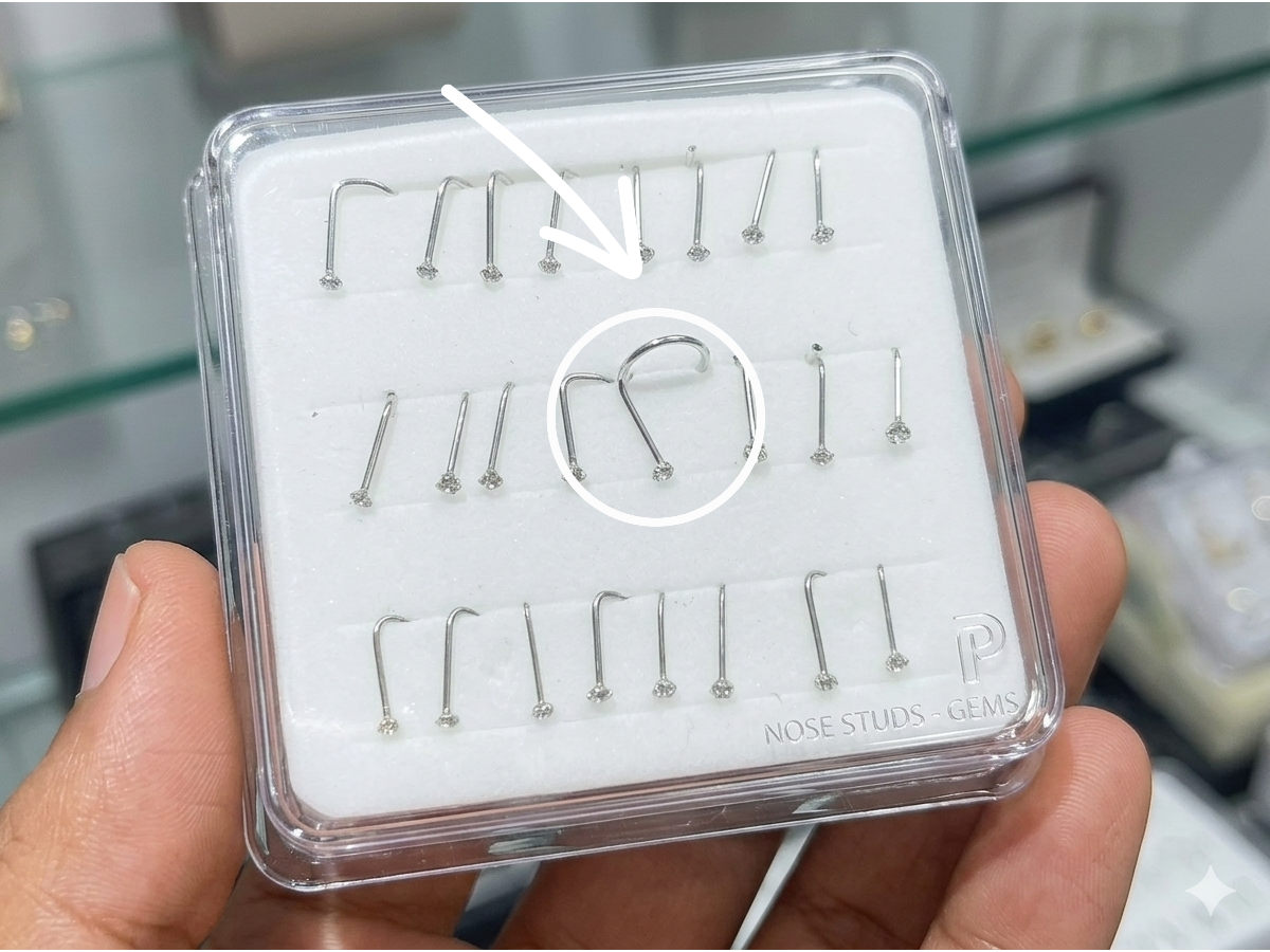 Piercing nariz torcido de plata cristal blanco
