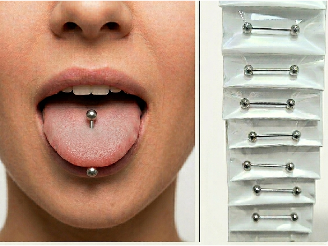 Piercing de lengua Plateado liso