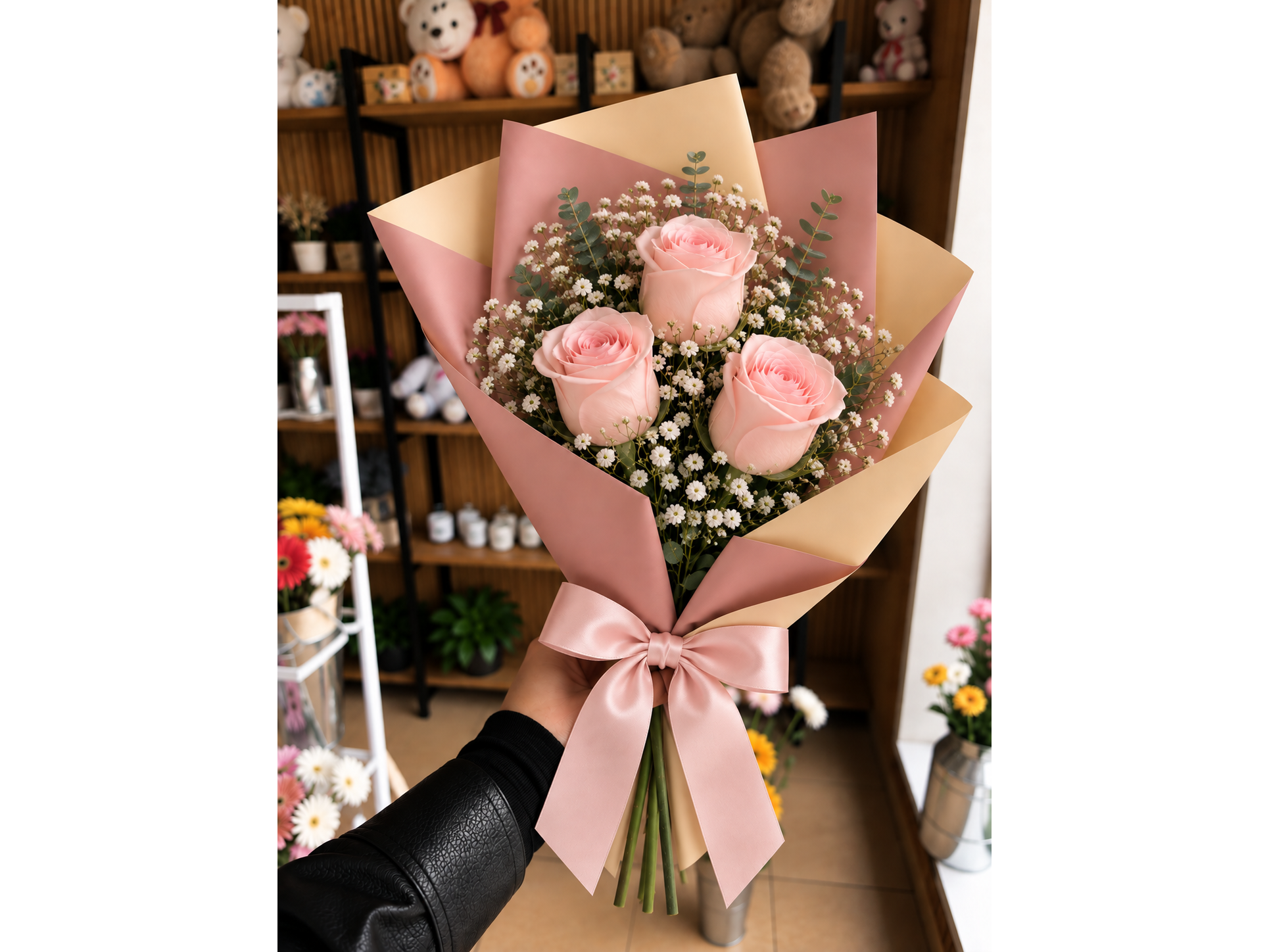 Ramo 3 rosas rosadas 🌷