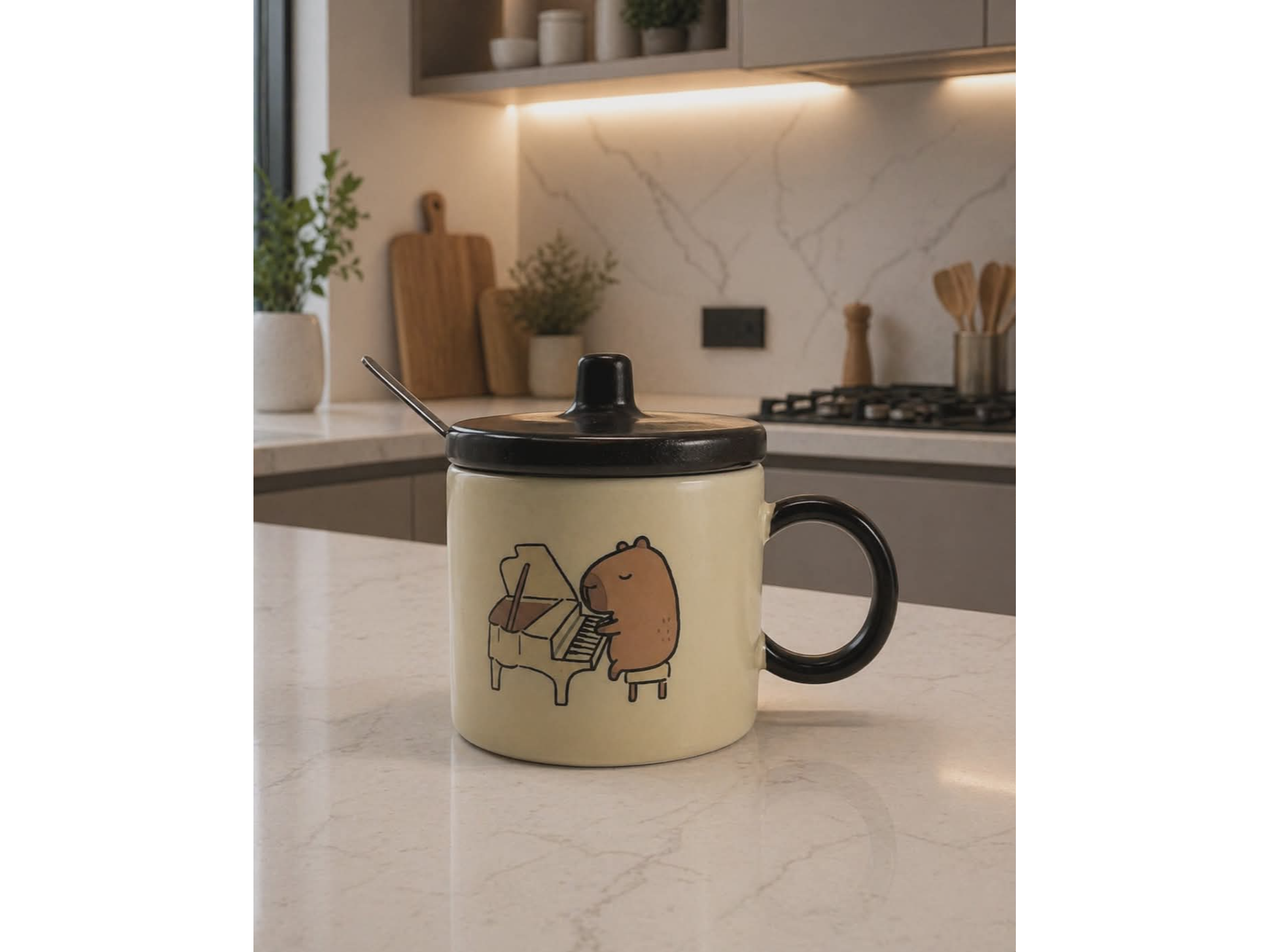 TAZA CERAMICA CON TAPA CAPIBARA+CUCHARA LIQUIDACION!