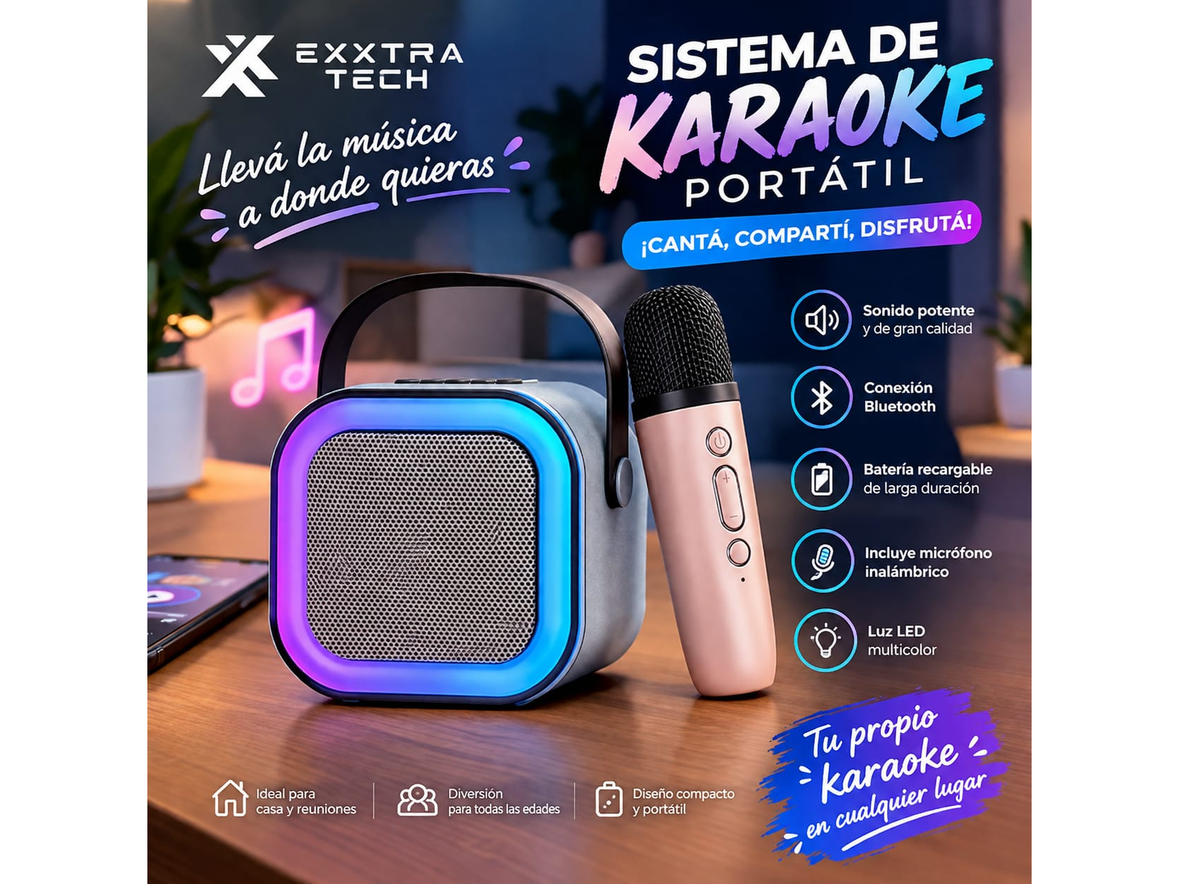 SISTEMA DE KARAOKE PORTÁTIL - EXXTRA TECH