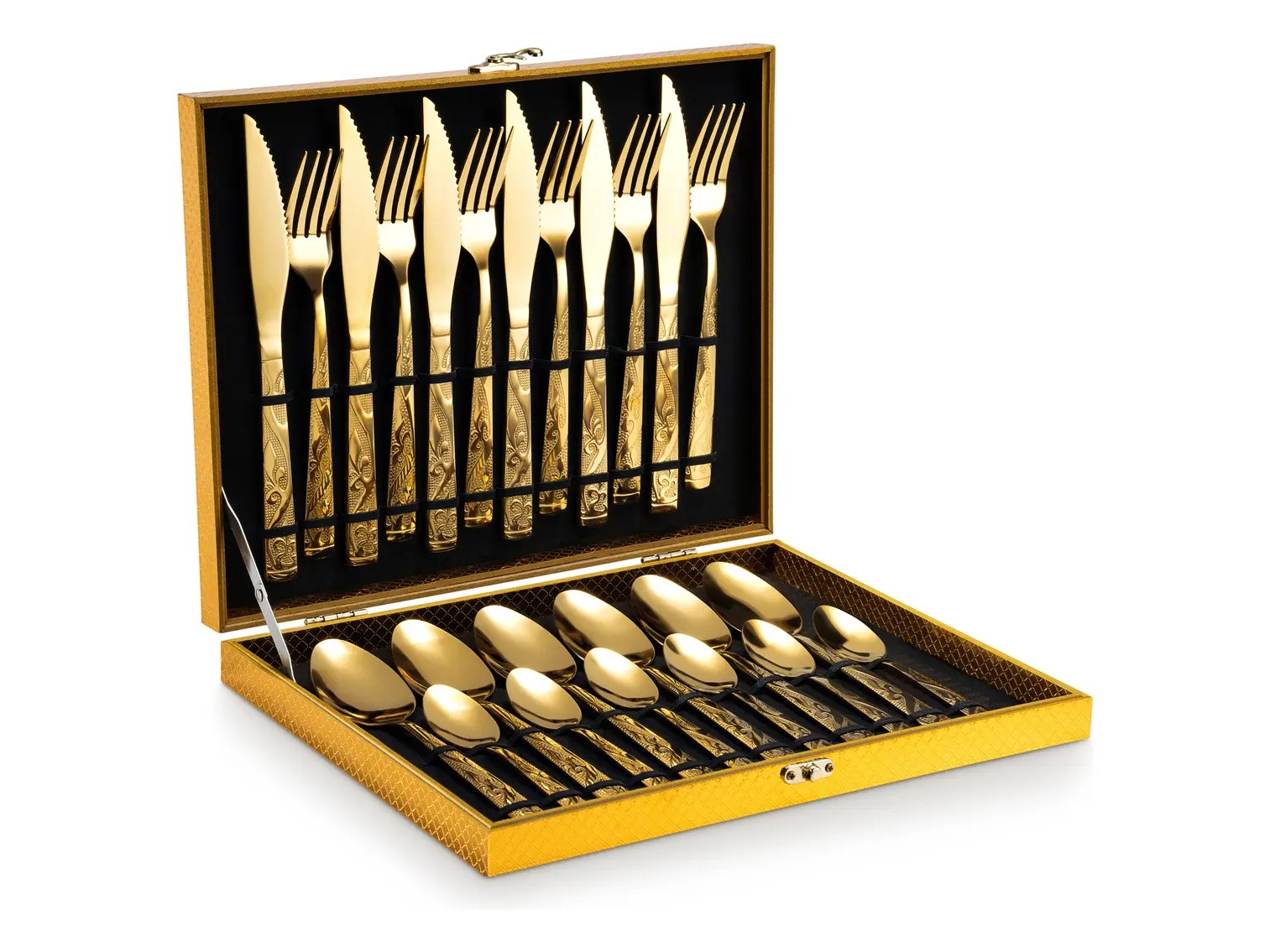 SET DE CUBIERTOS METALICOS 24 PCS CAJA DORADA