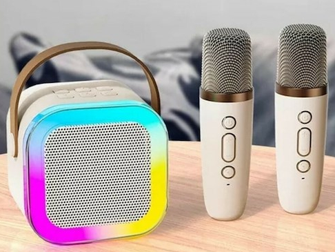 PARLANTE KARAOKE MINI CON 2 MICROFONO K12
