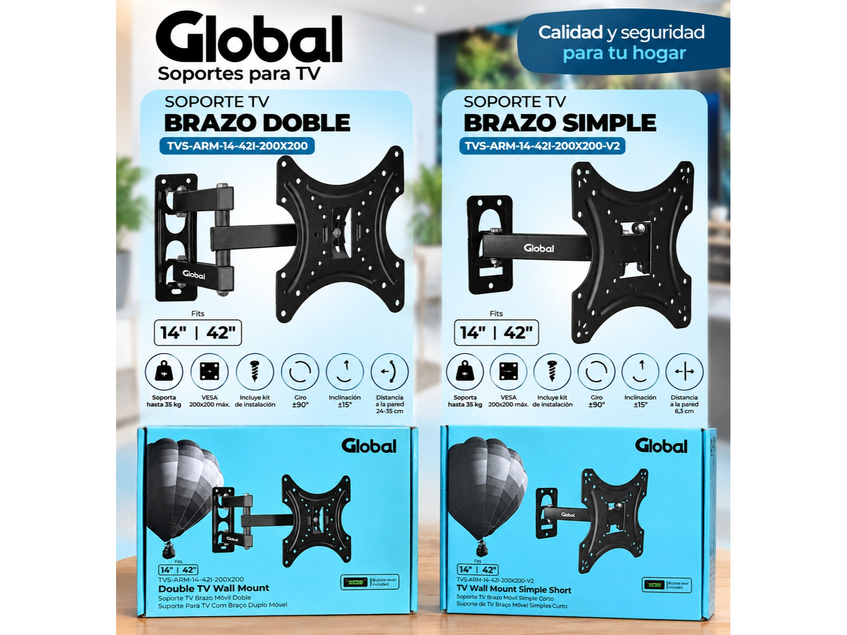 SOPORTES PARA TV GLOBAL DOBLE – BRAZO MÓVIL