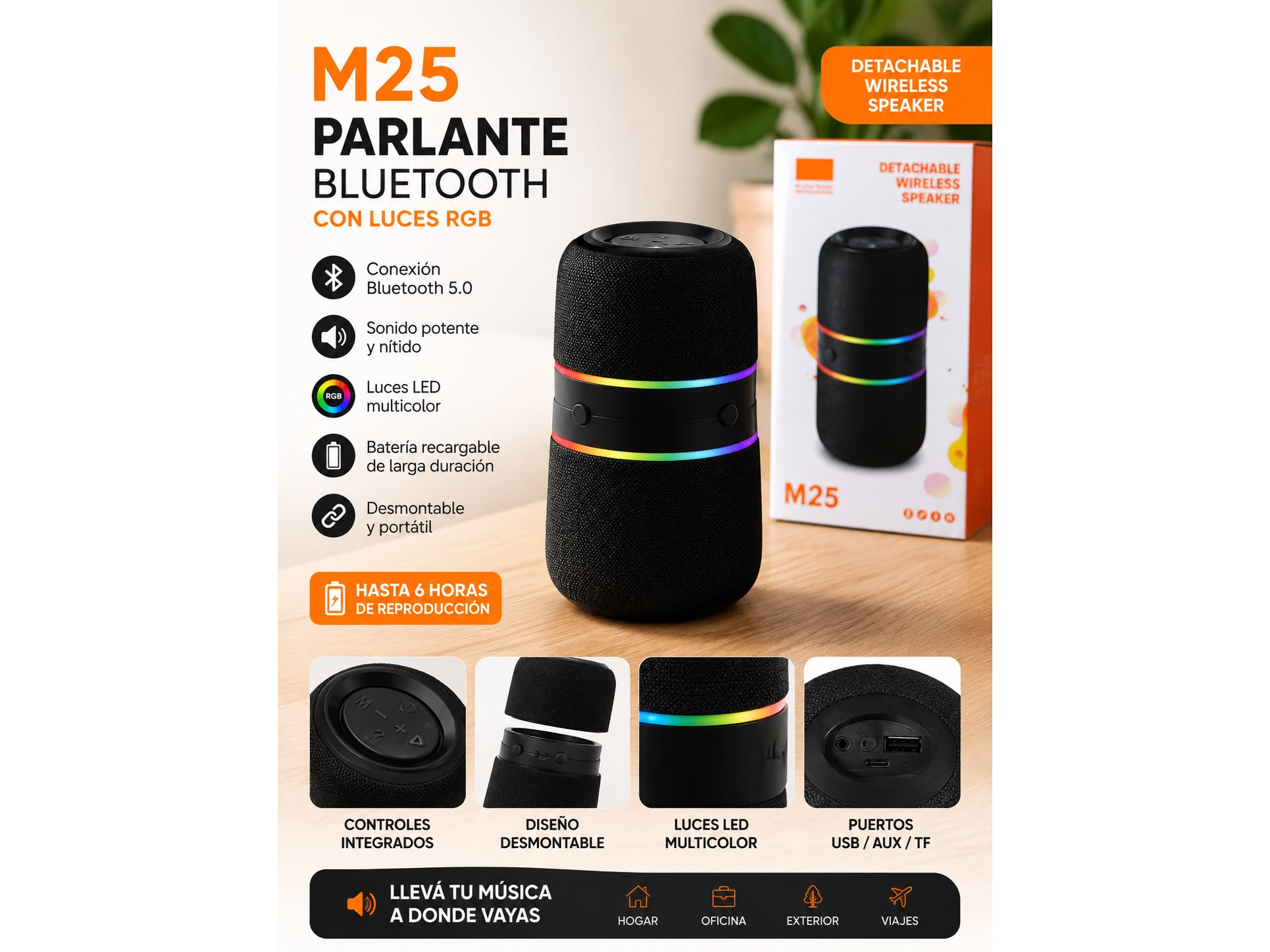 Parlante Bluetooth M25 con Luces RGB