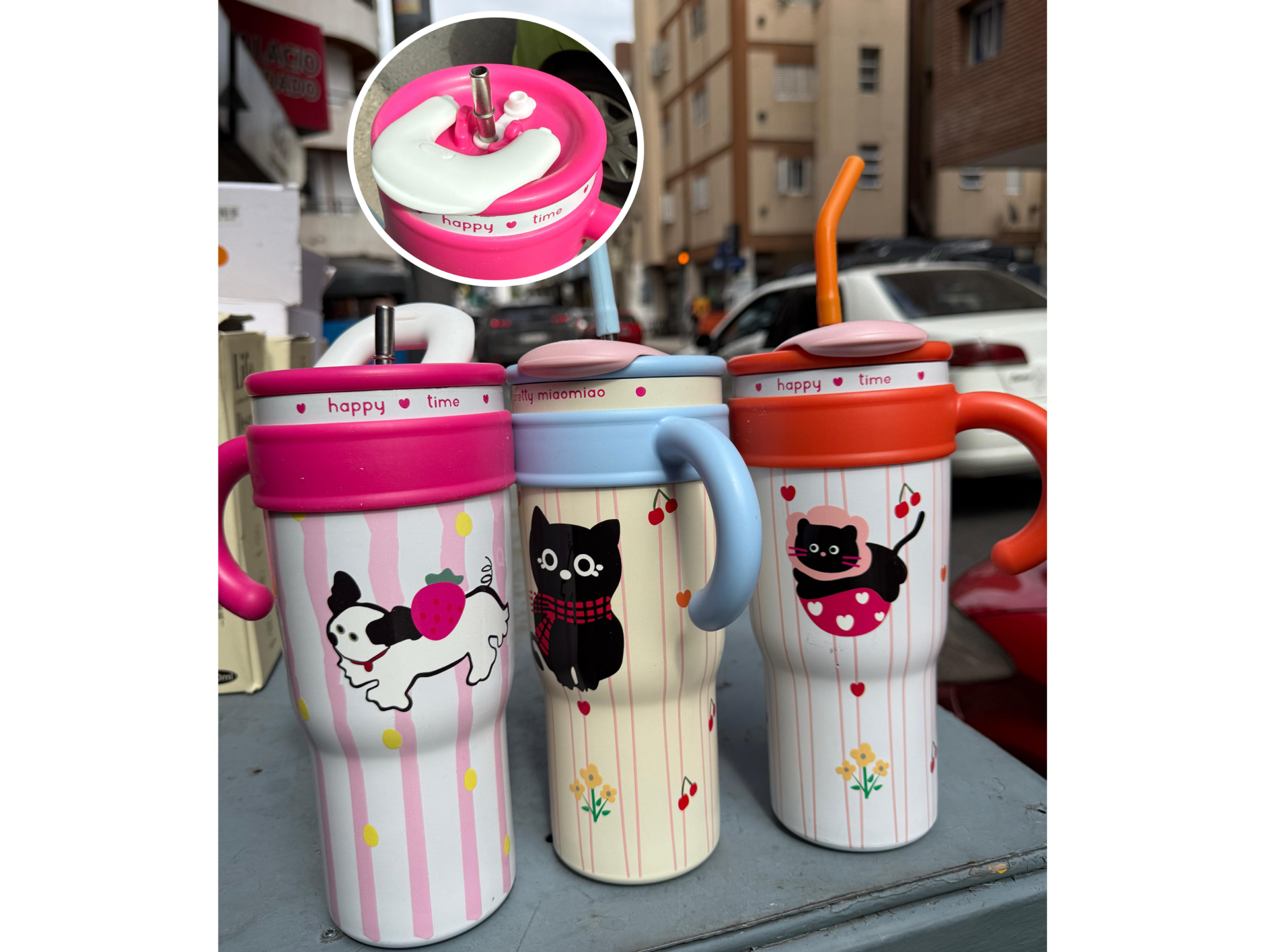 VASO TERMICO GATITO CON SORBETE DE ACERO LIQUIDACION!!
