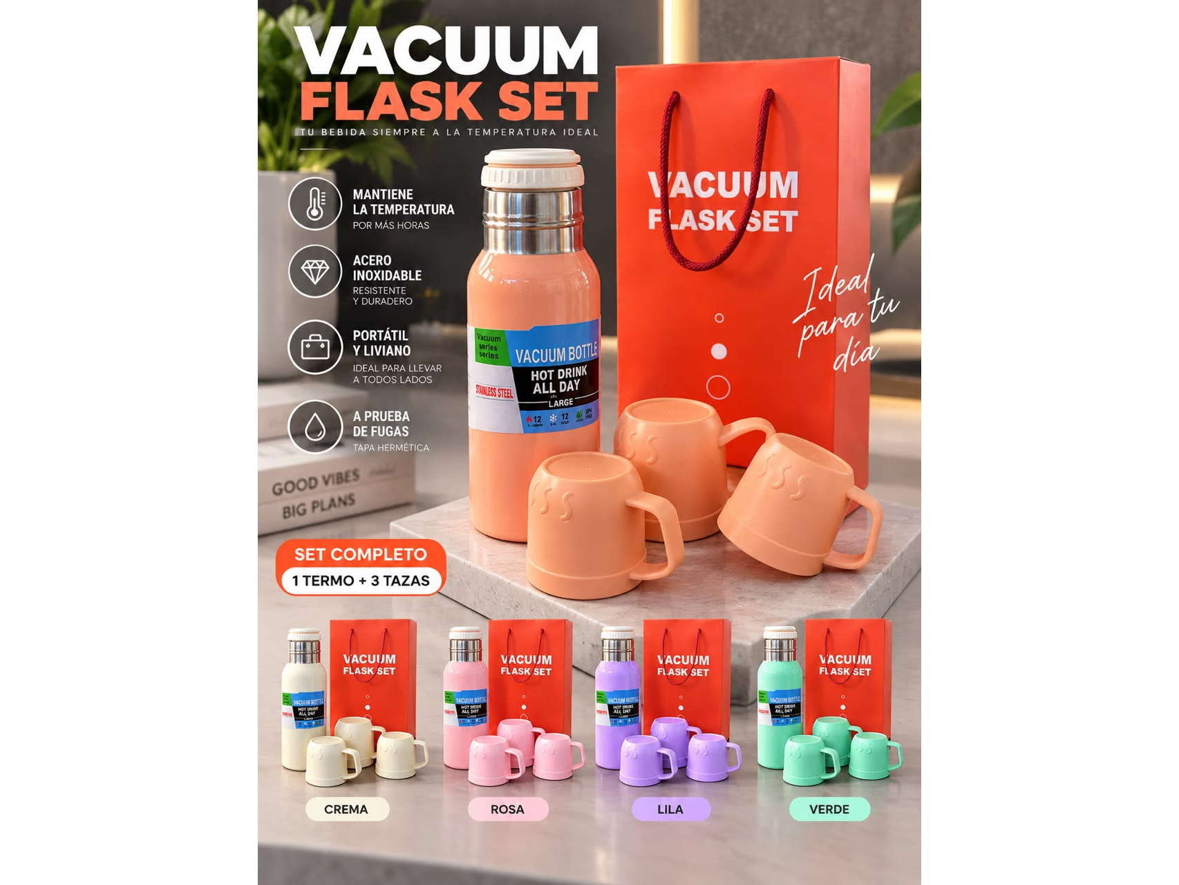 SET TERMO + 3 TAZAS VACUUM FLASK