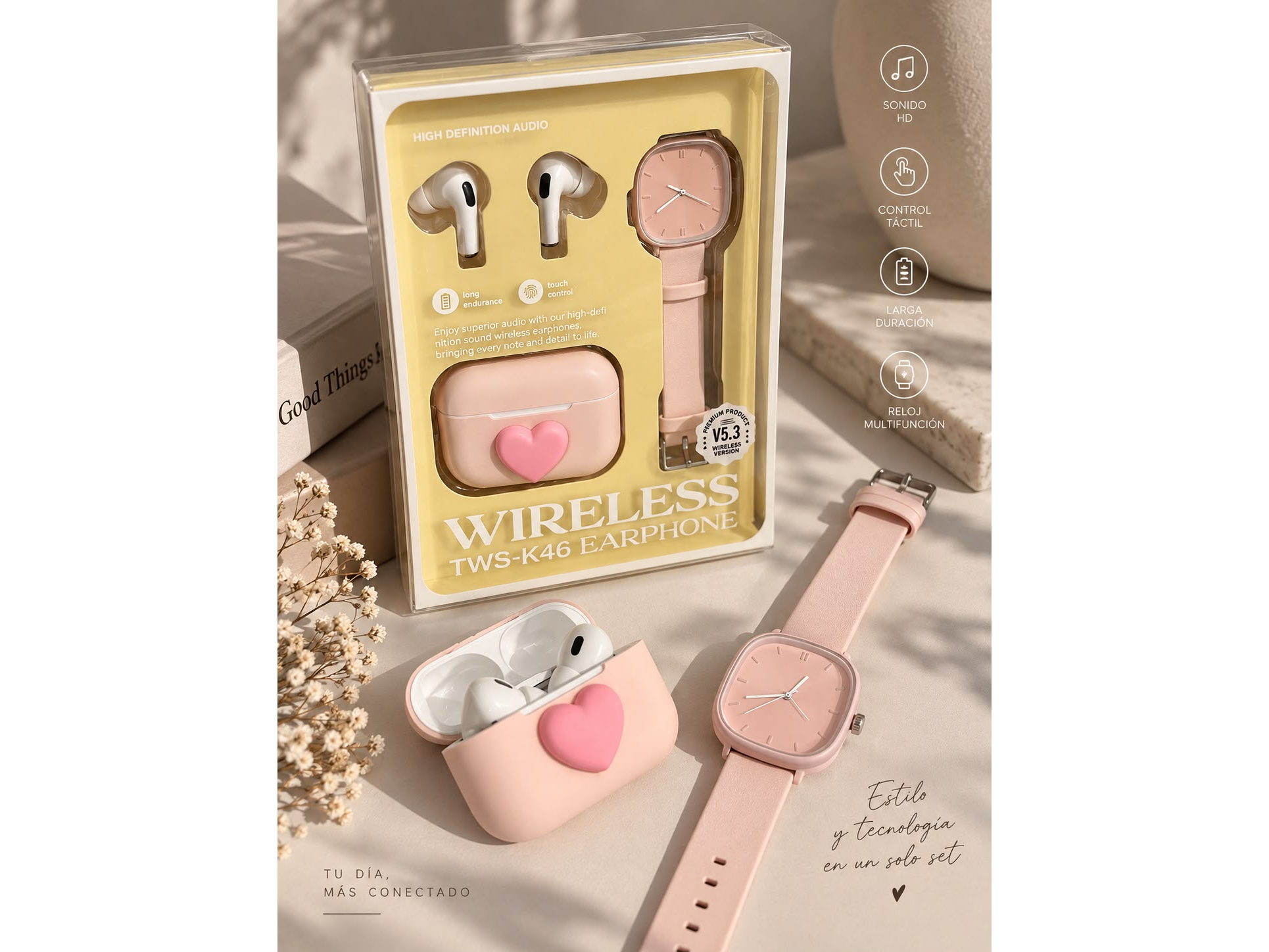 RELOJ + AURICULARES WIRELESS TWS-K46