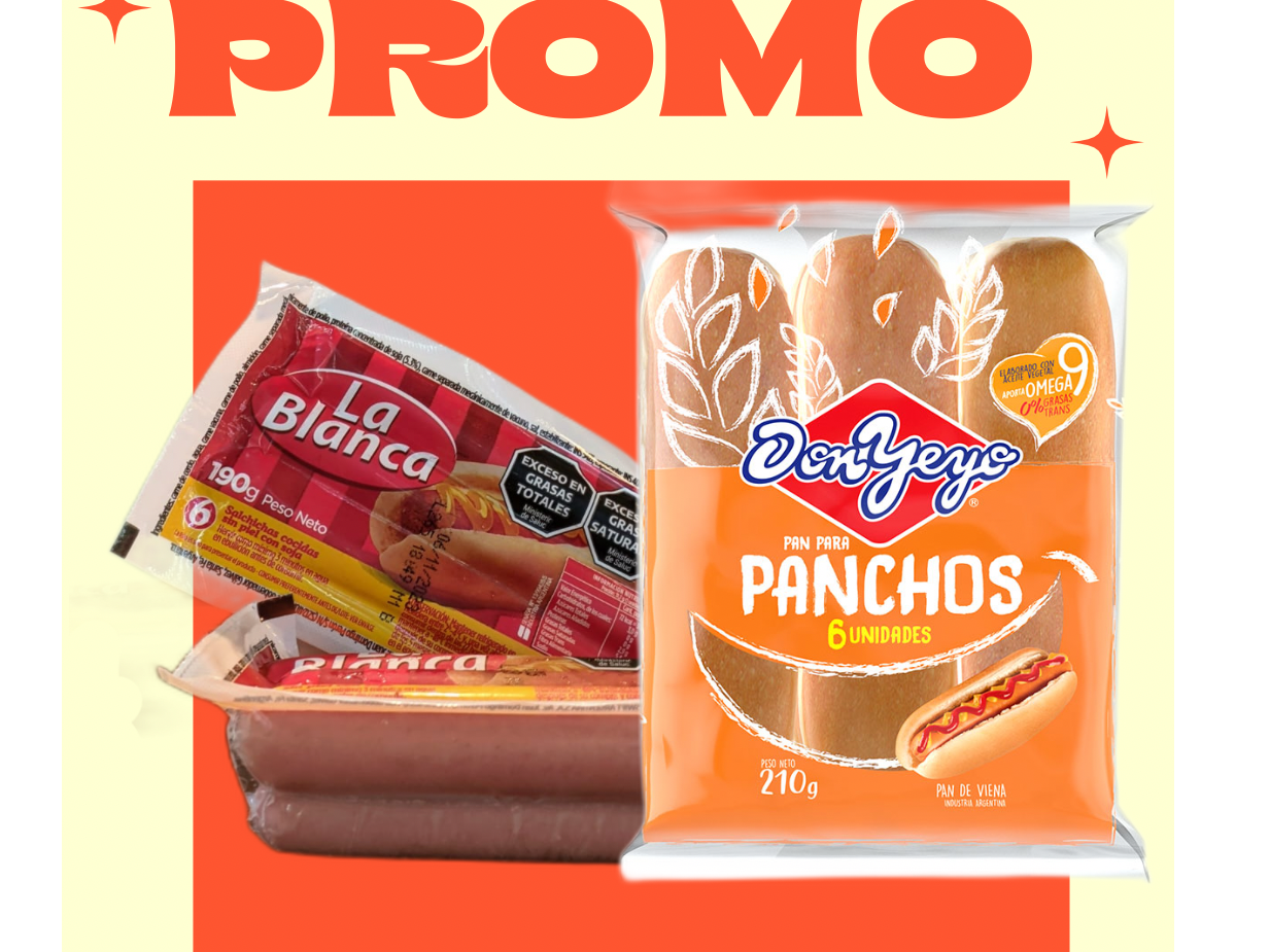 1 paquete de salchichas + un paquete de pan de Panchos