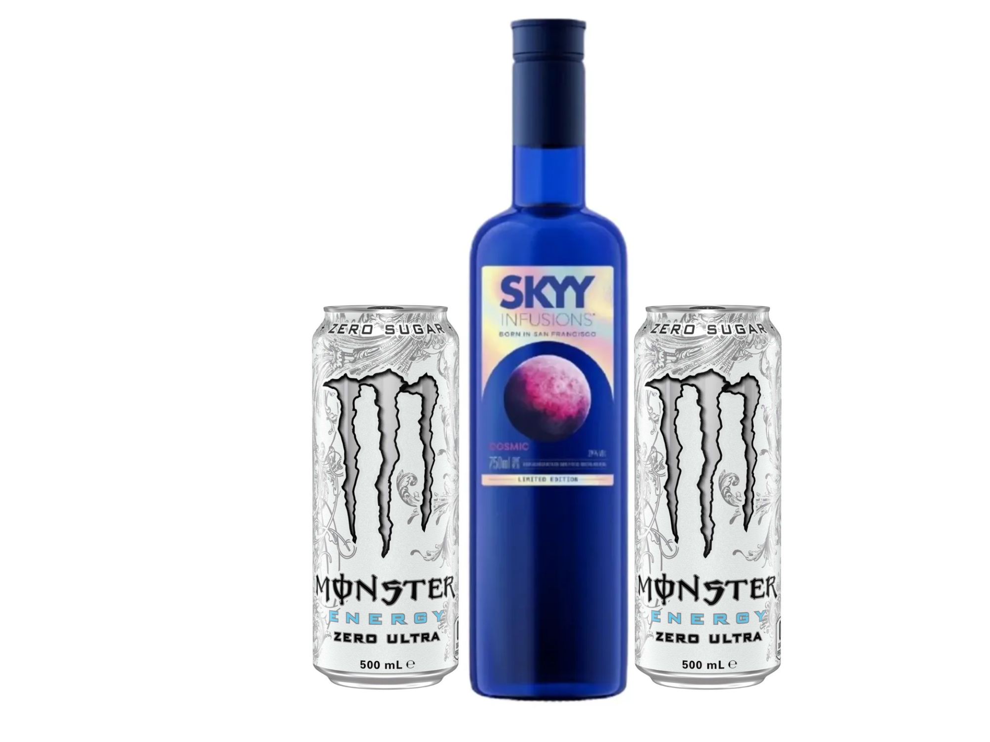 SKYY cosmic + 2 Monster Blanco