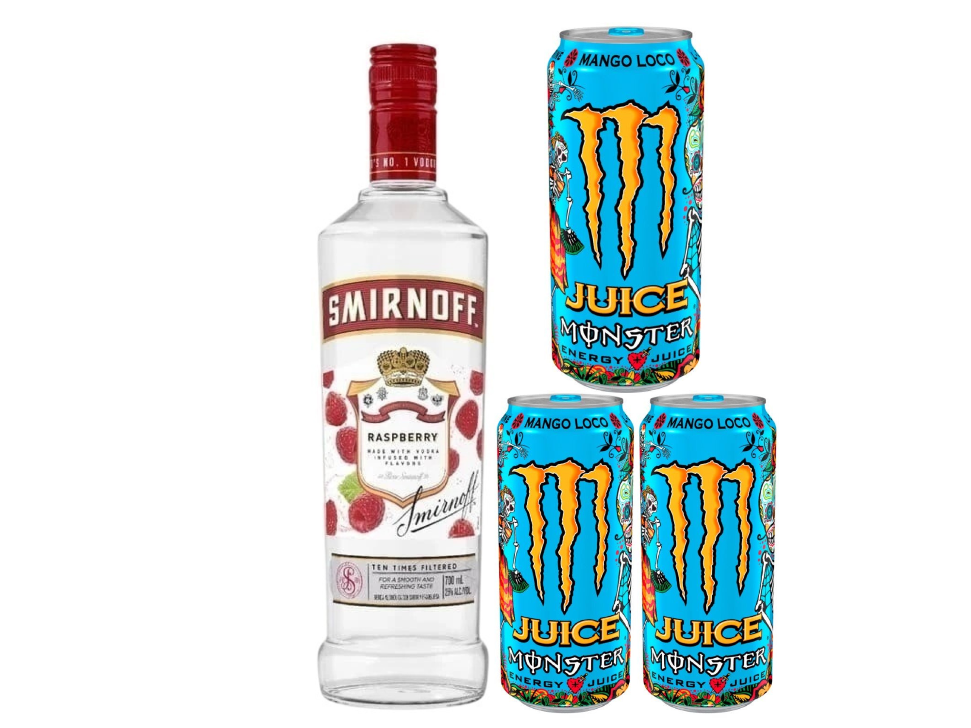 Smirnoff + 3 Monster de Mango loco