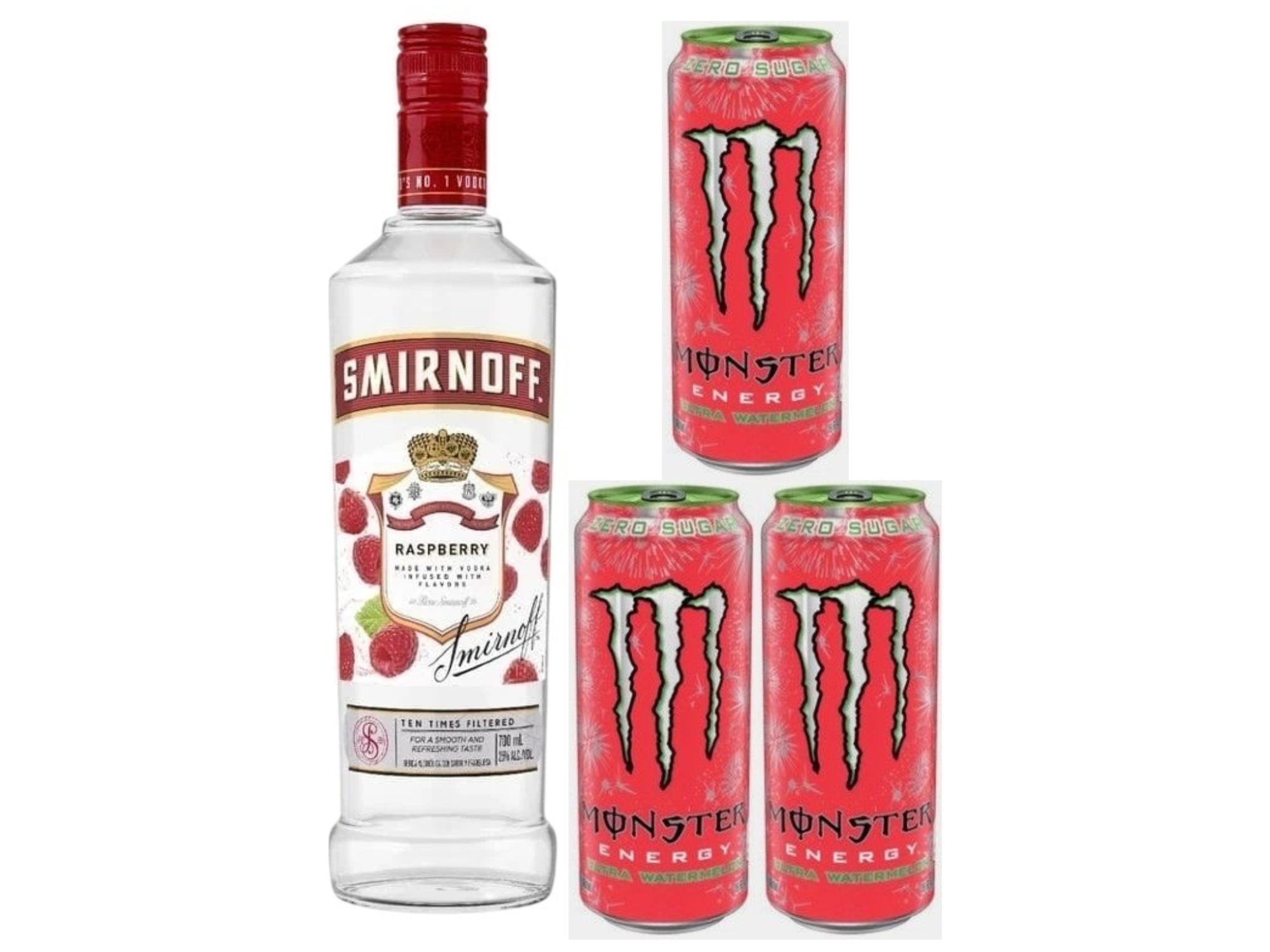 Smirnoff + 3 Monster Rojos