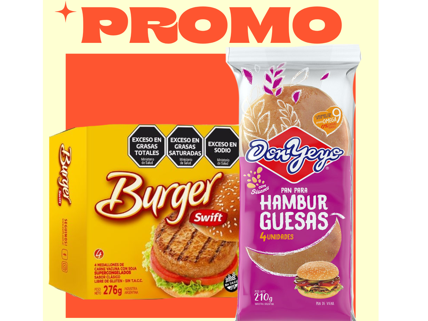 1 Burger x4 + un paquete de pan para hamburguesa