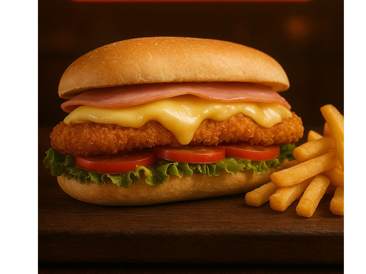 Sándwich de milanesa de carne con papas