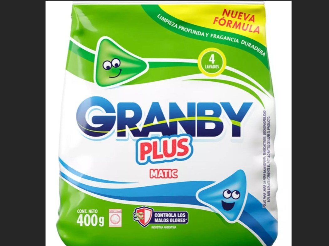 Jabon Granby matic -2 paq. de 400g c/u. 2 unid x $80