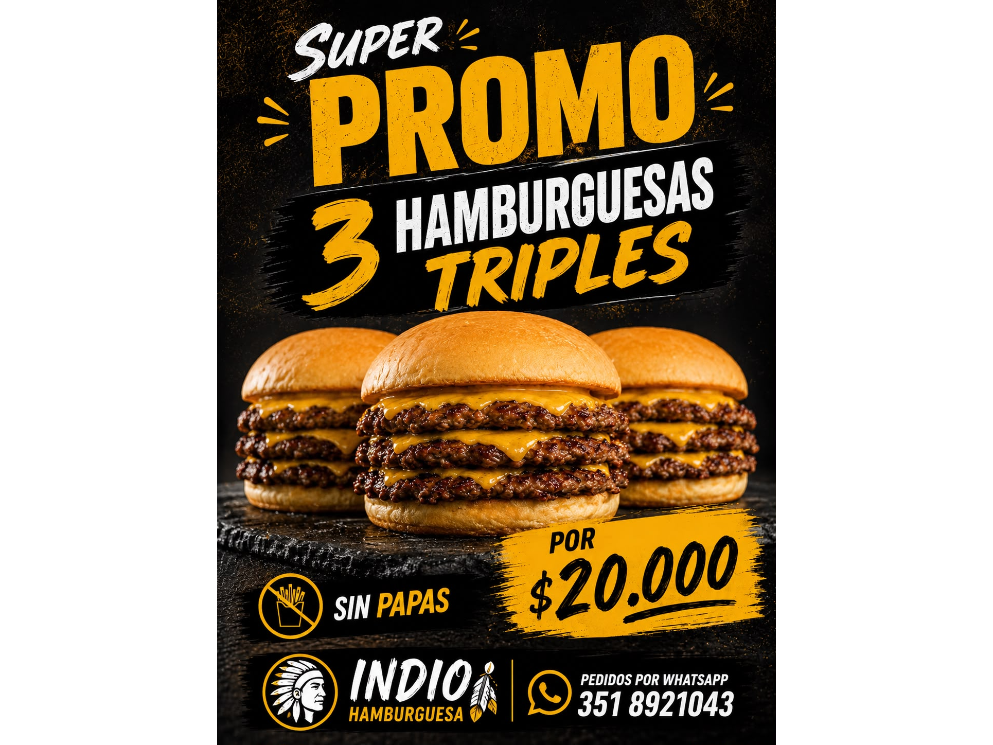PROMO 3 TRIPLES SIN PAPAS