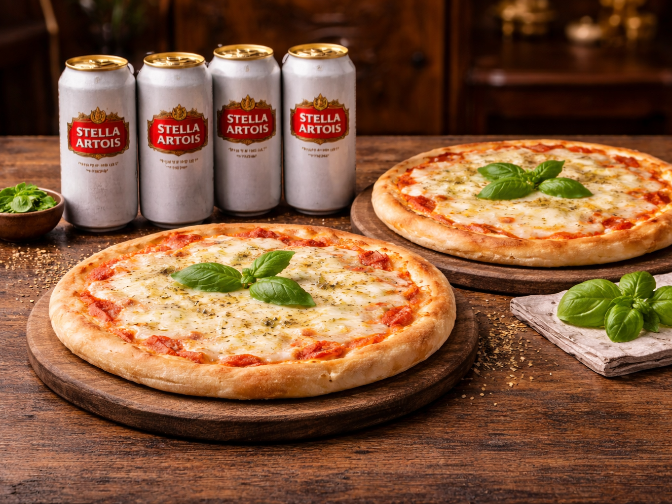 Pizzas + Latas Stella Artois