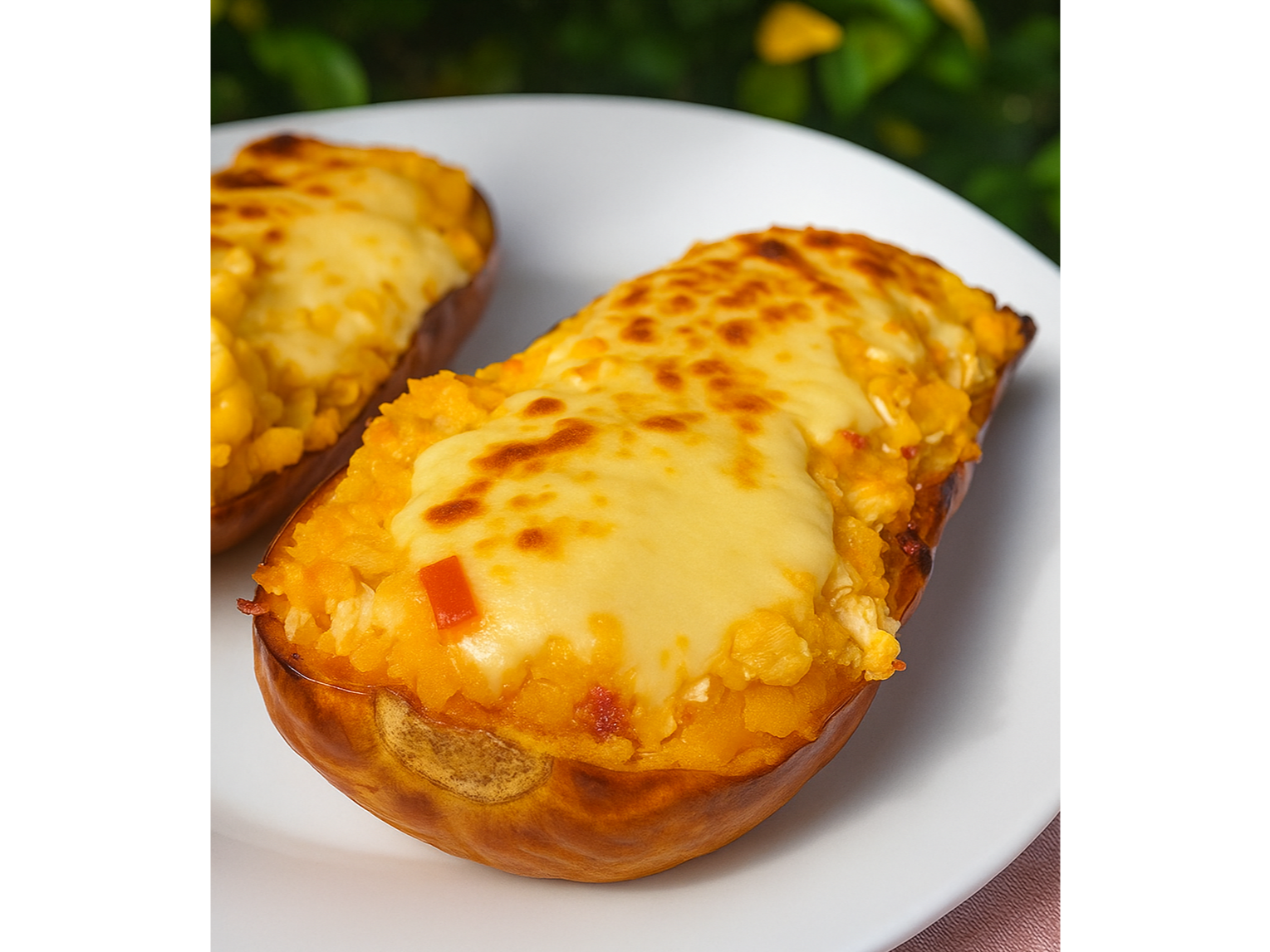 Calabaza rellena jamón queso cebolla y morrón