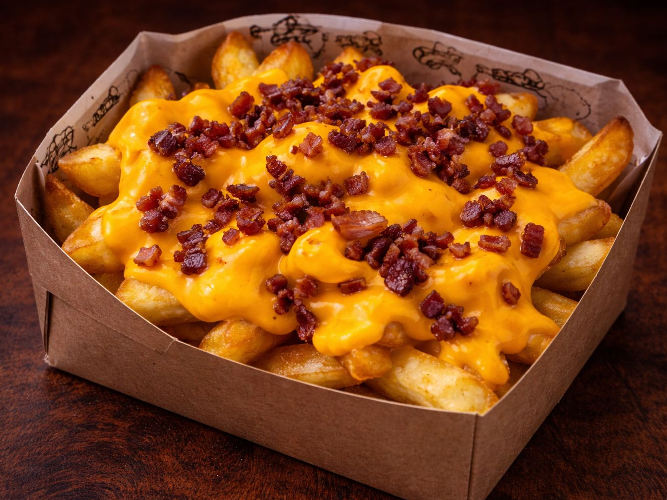Papas con cheddar y bacon