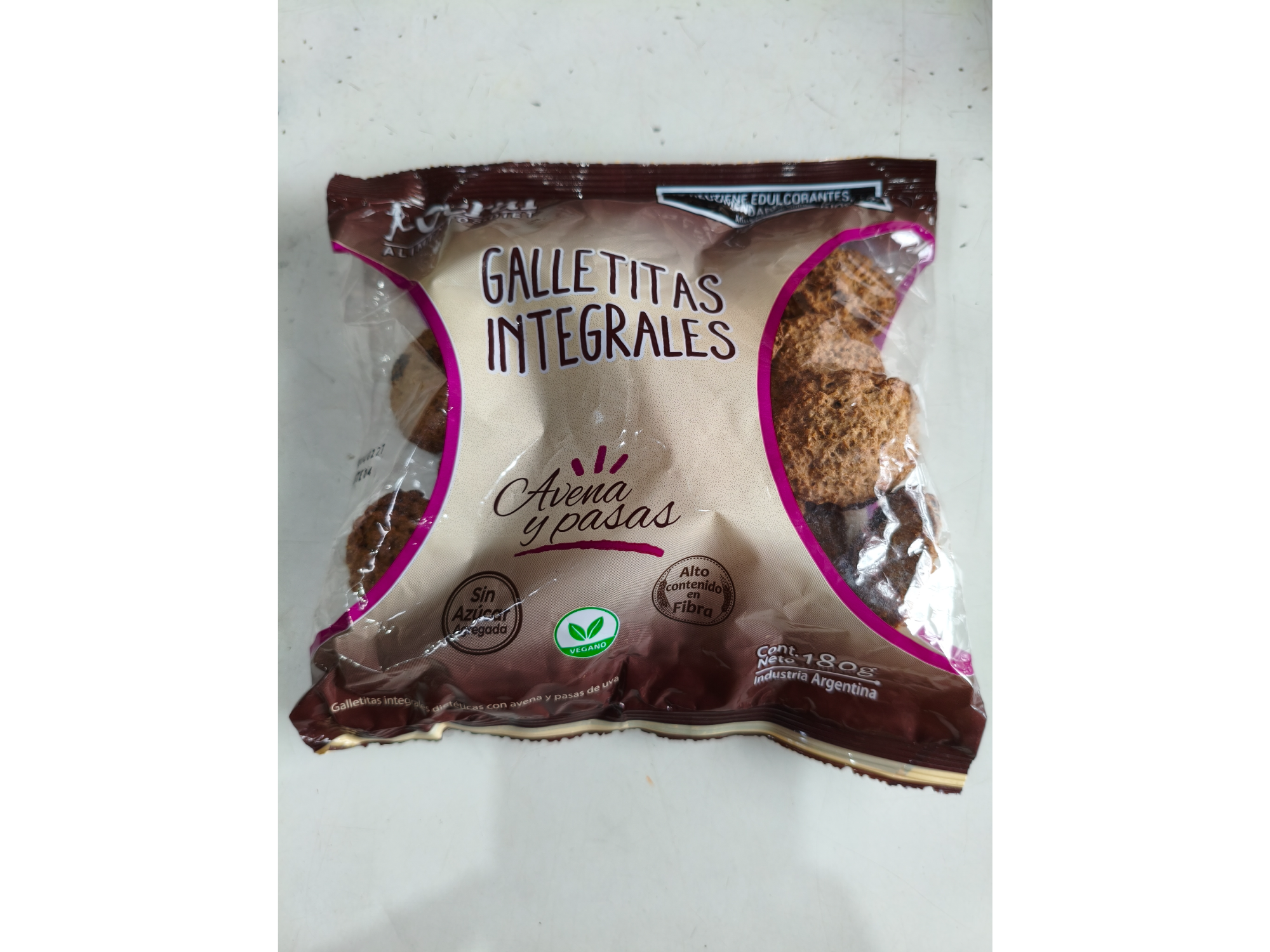 Galletitas integral de avena y pasas x 180 grs.