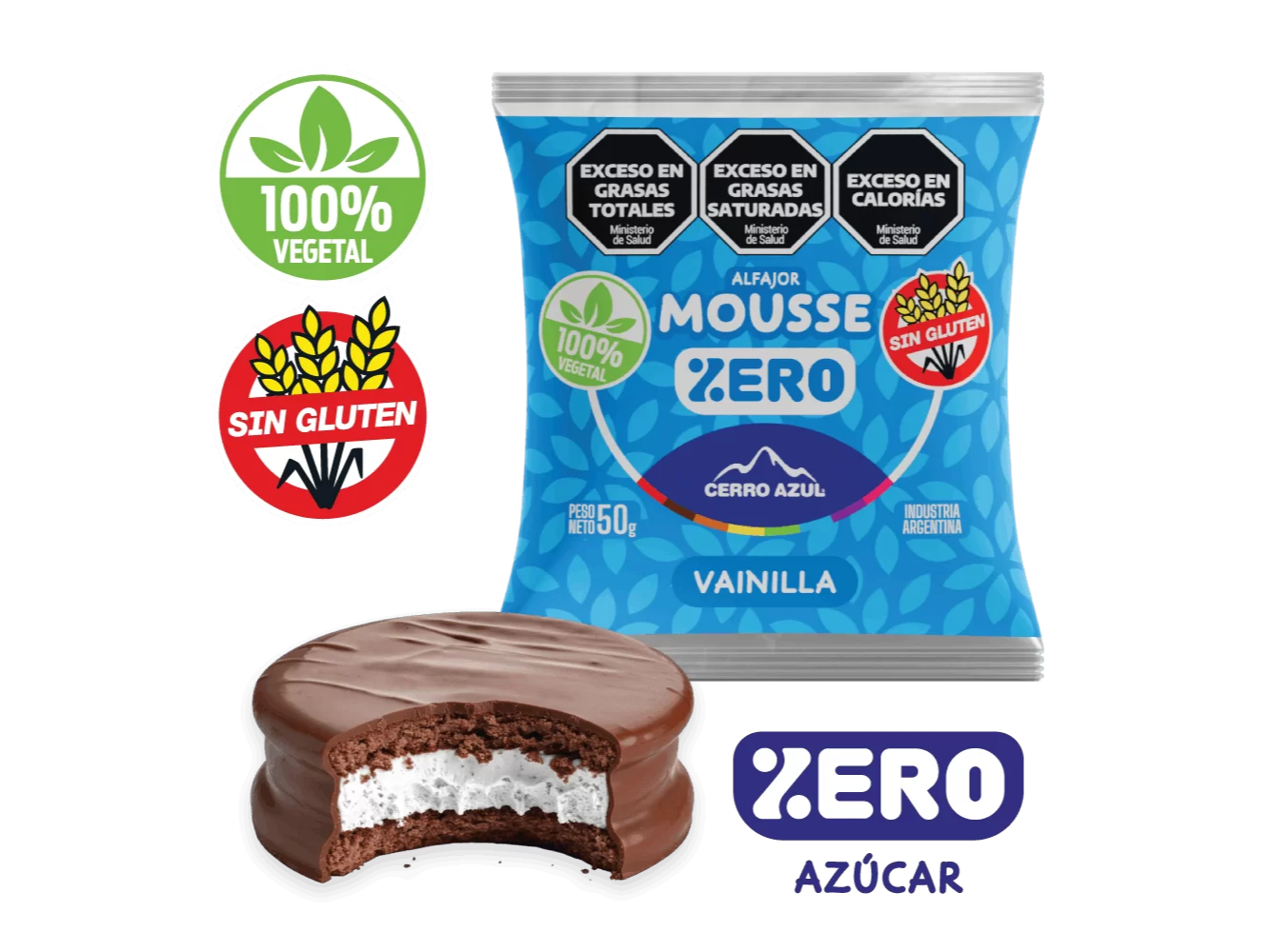 Alfajor mousse de vainilla sin azucar CERRO AZUL