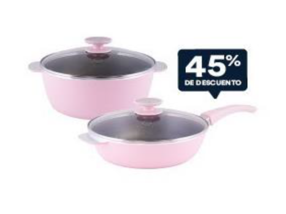 CACEROLA 24cm T/V + SARTÉN 24cm   45% de descuento T/V Rosa Combo Imbatible