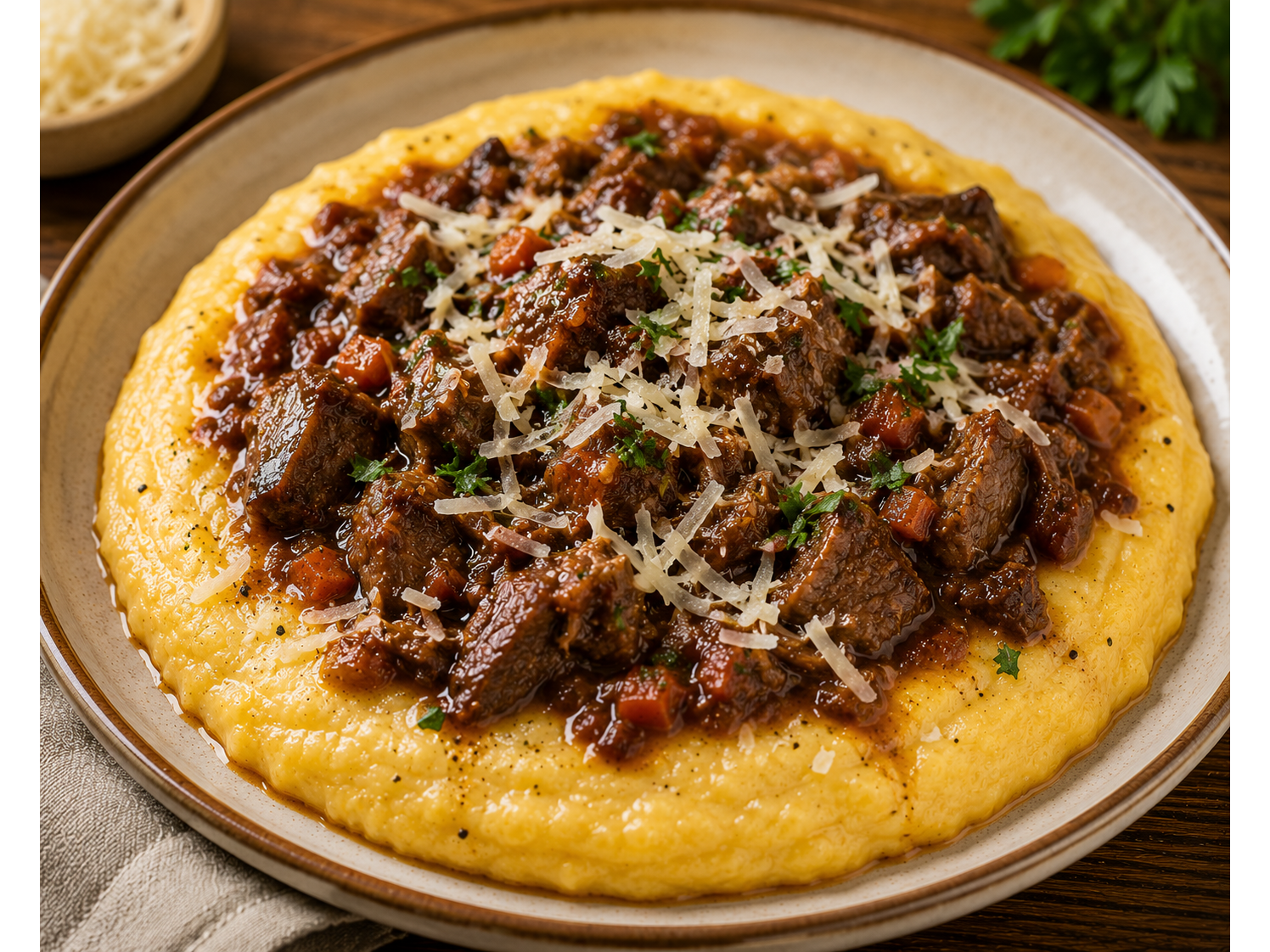 Polenta Cremosa Equilibrio con Ragú de Ternera Braseada