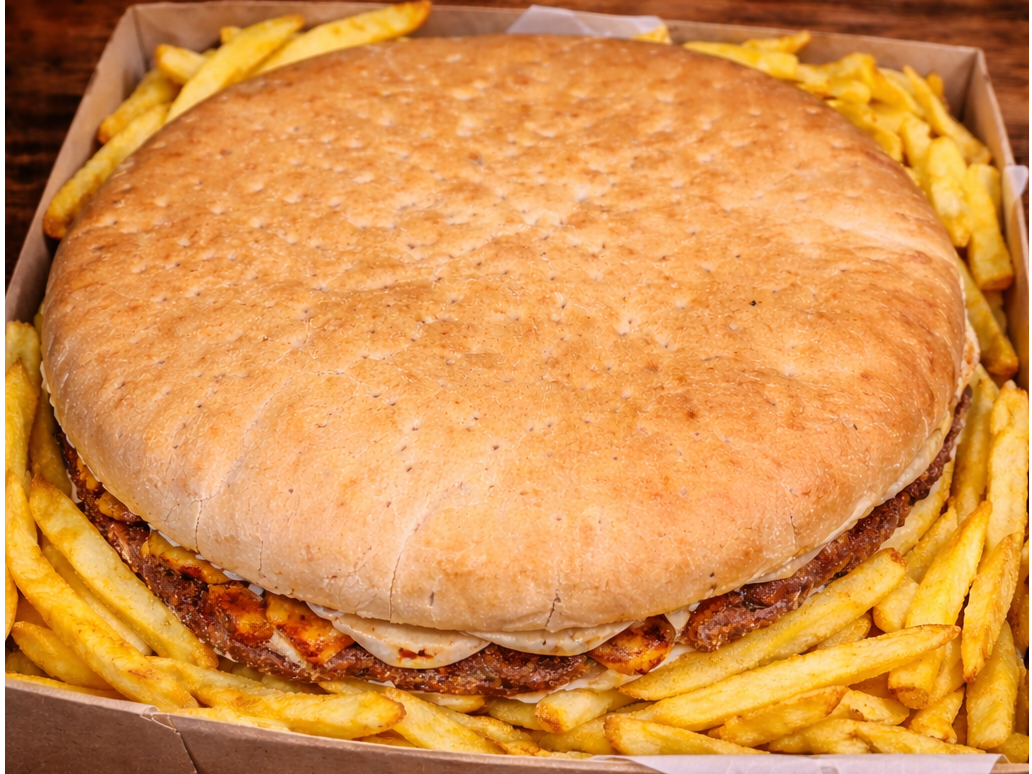 HAMBURGUESA GOLIAT DE CARNE CON PANCETA Y CHEDDAR