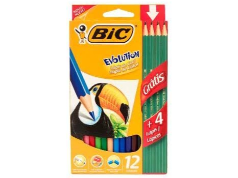 LAPICES DE COLORES LARGOS BIC 12 + 4 NEGROS DE REGALO